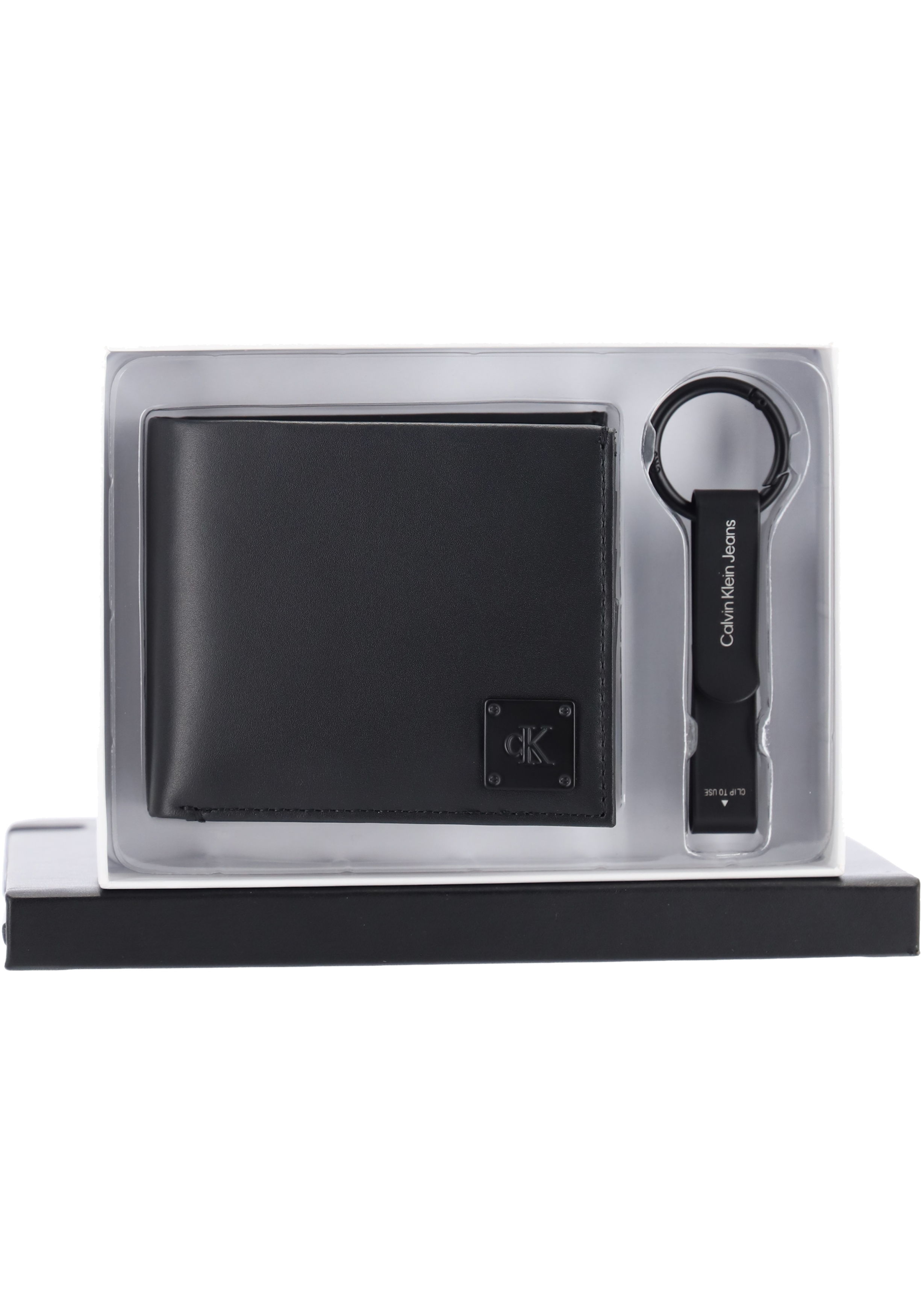 Calvin Klein cadeauset billfold portemonnee en sleutelhanger leer, zwart