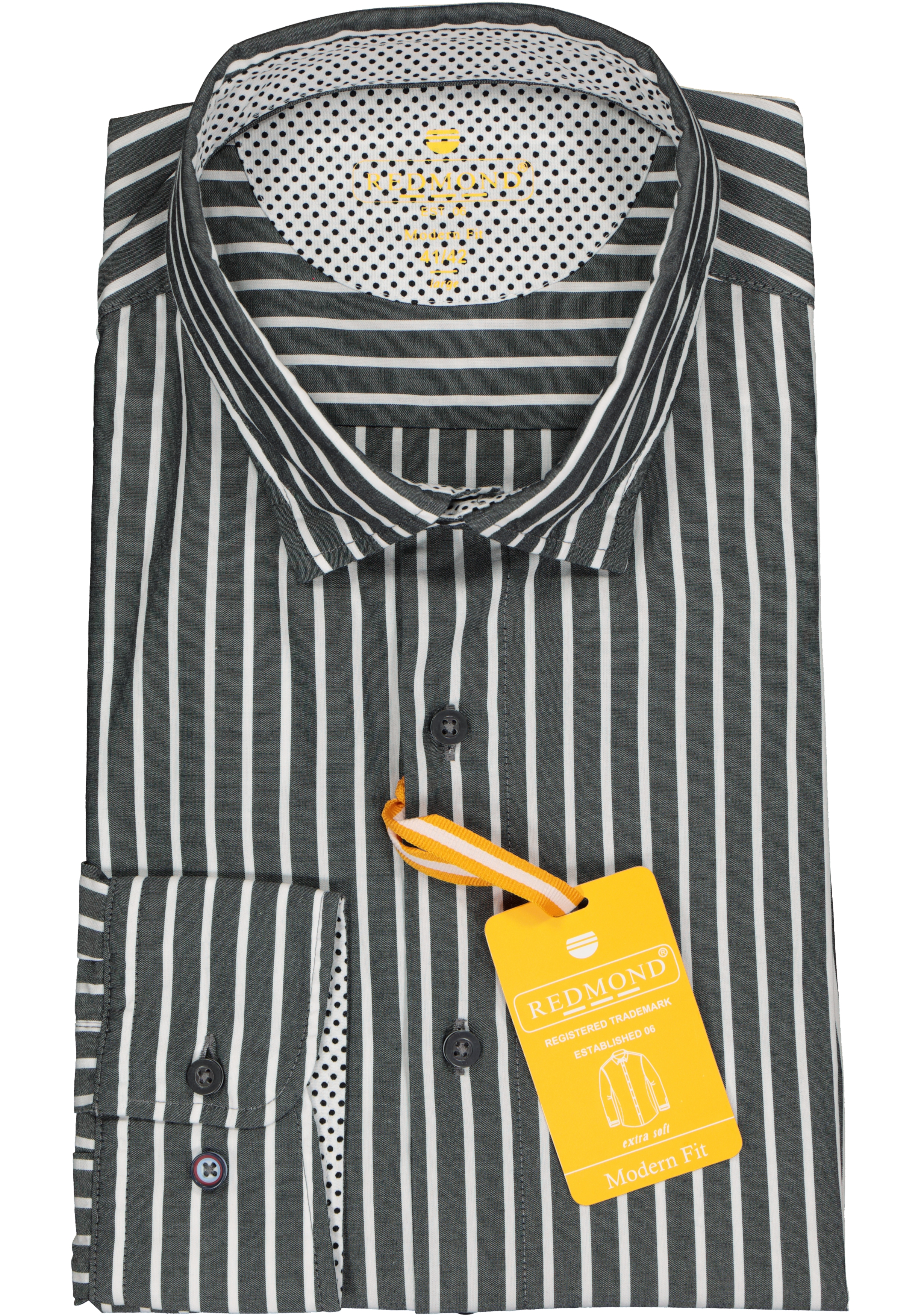 Redmond modern fit overhemd, poplin, antraciet met wit gestreept (contrast)