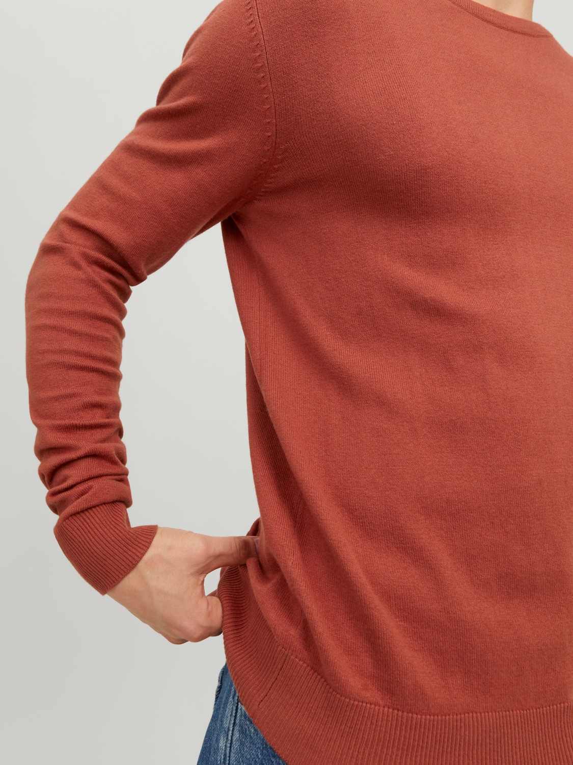 JACK & JONES Emil knit crew neck slim fit, heren pullover viscosemengsel met O-hals, warm oranje