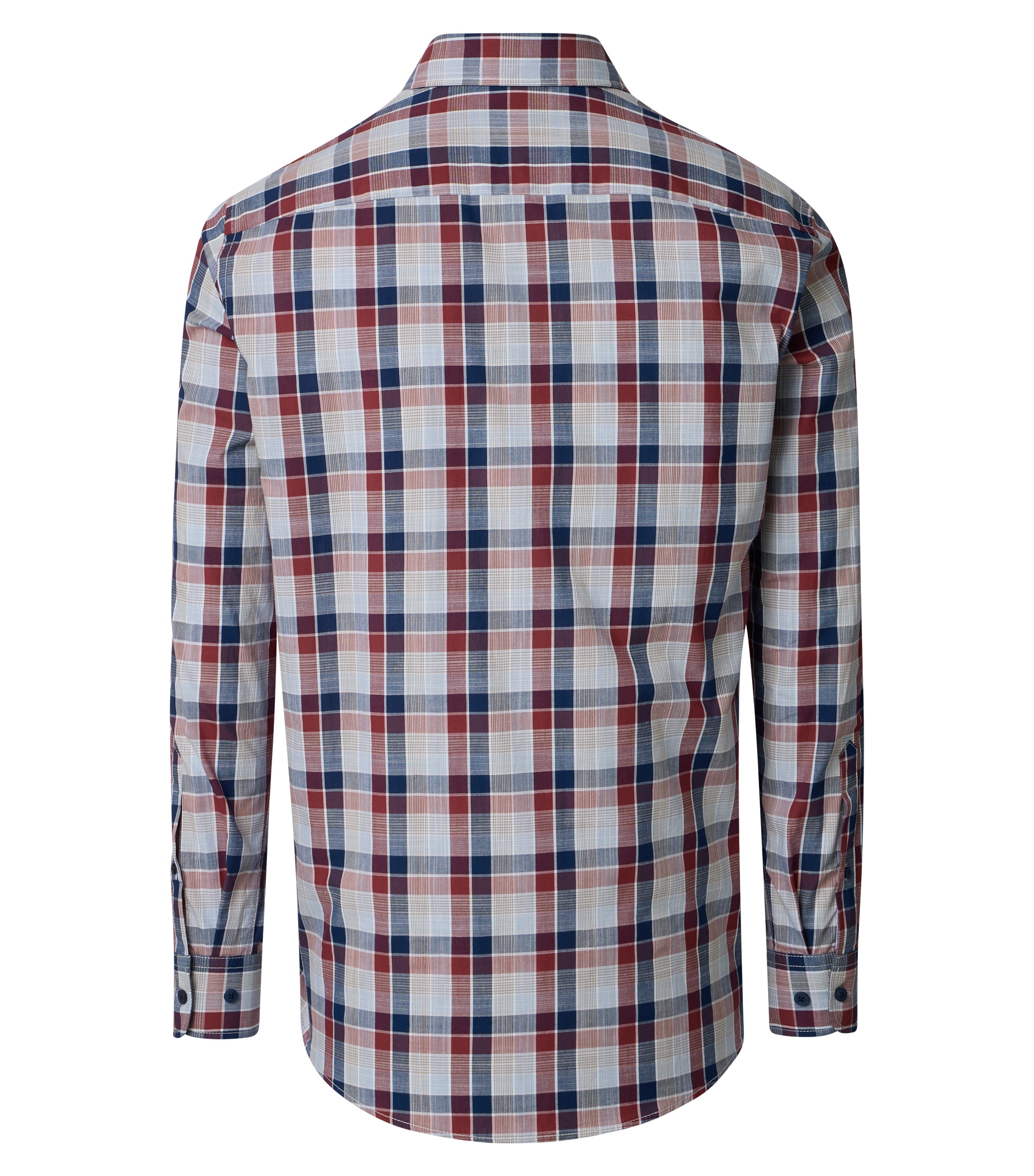 CASA MODA Sport comfort fit overhemd, chambray, blauw met donkerrood en beige geruit