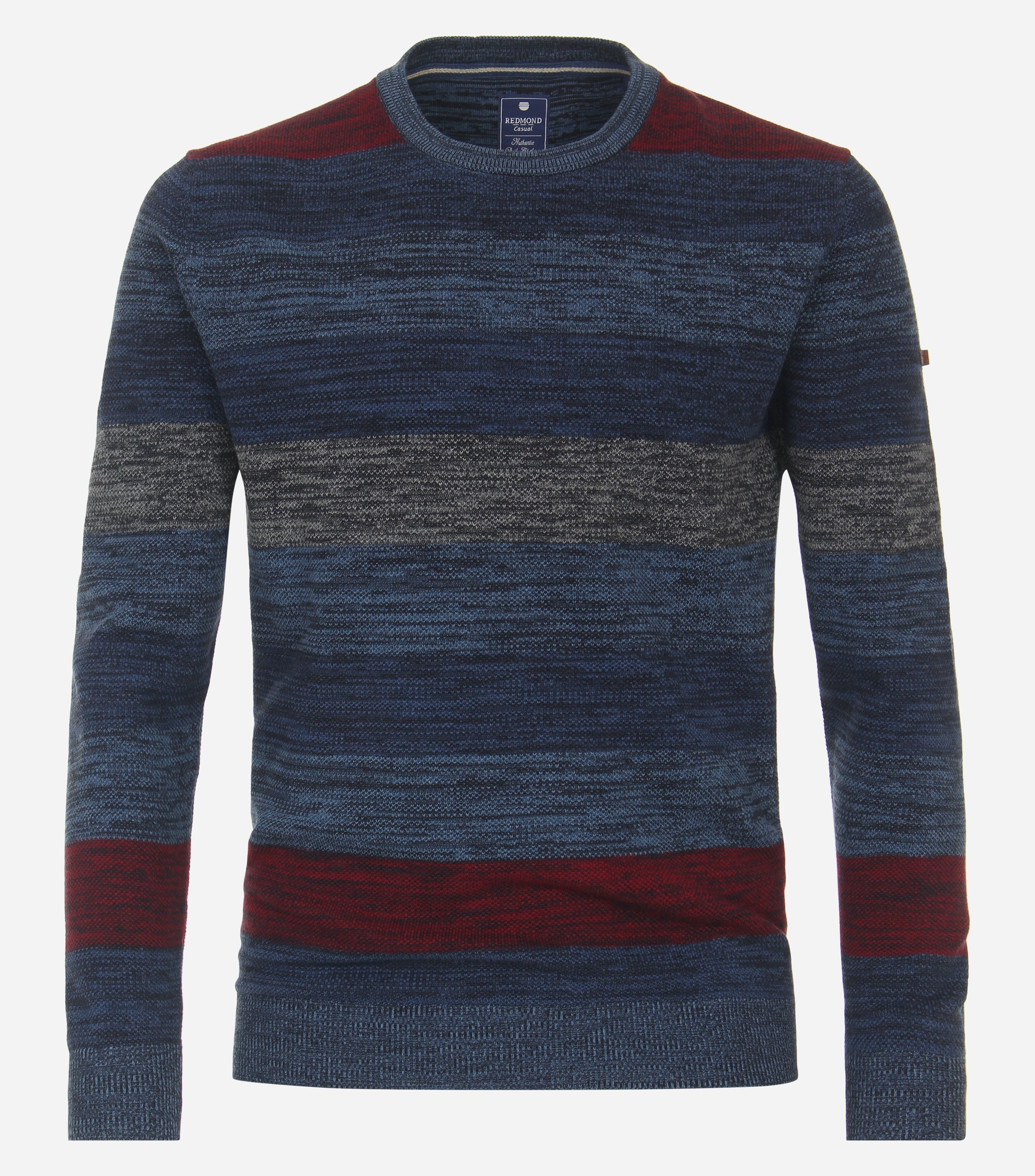 Redmond heren trui katoen, O-hals, blauw dessin (middeldik)