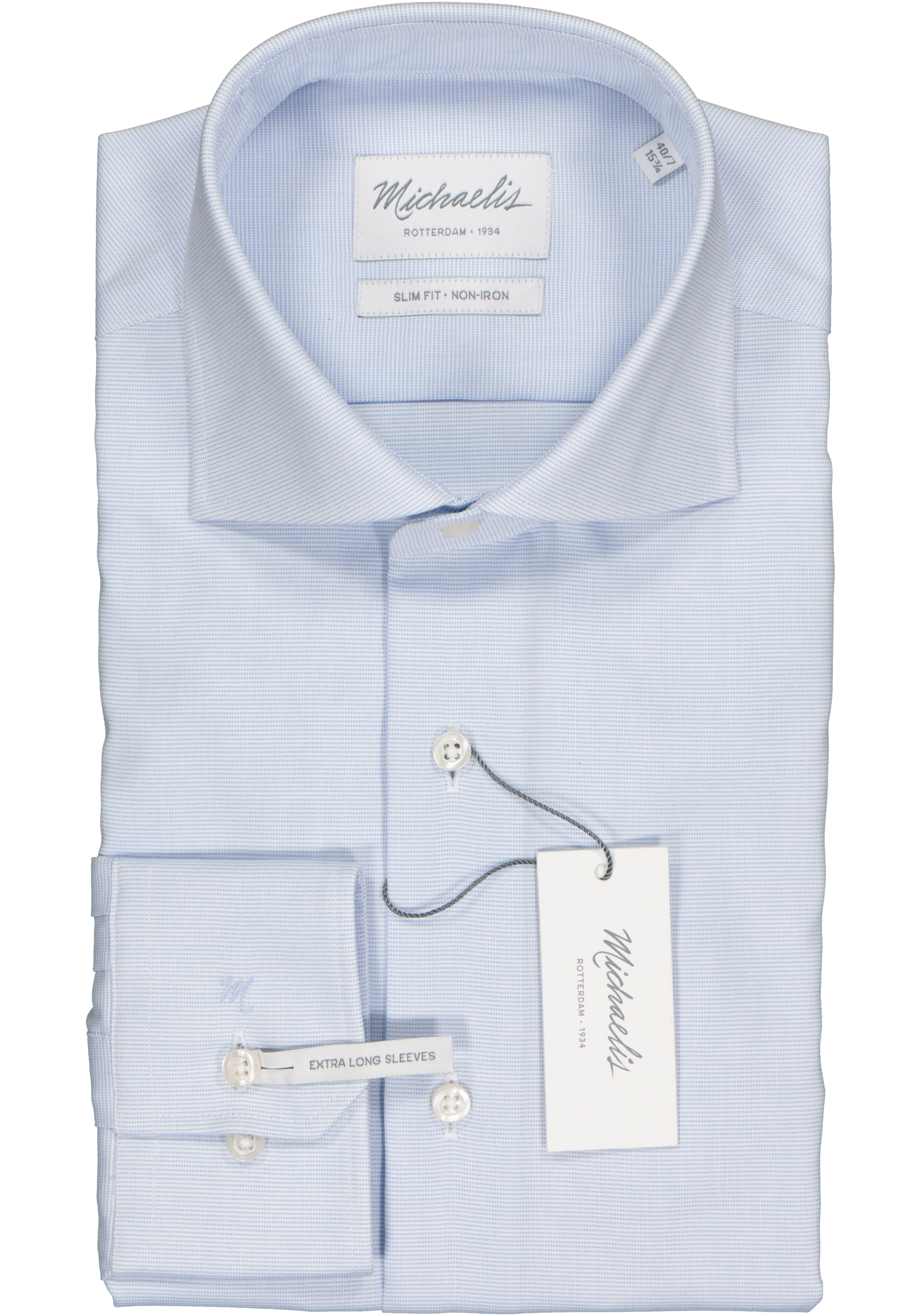 Michaelis slim fit overhemd, mouwlengte 7, basket-weave, lichtblauw