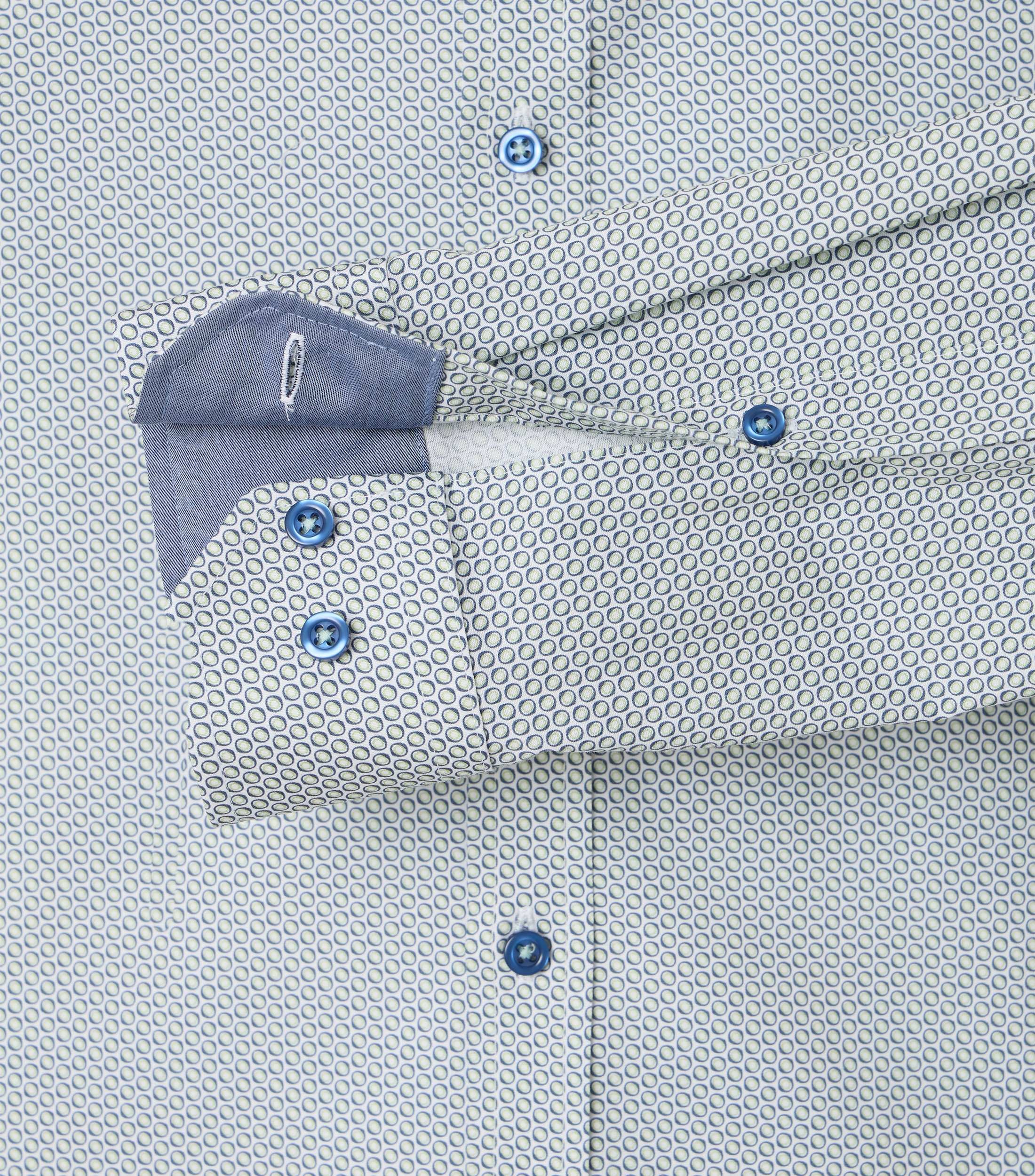 VENTI body fit overhemd, popeline, groen met blauw en wit dessin