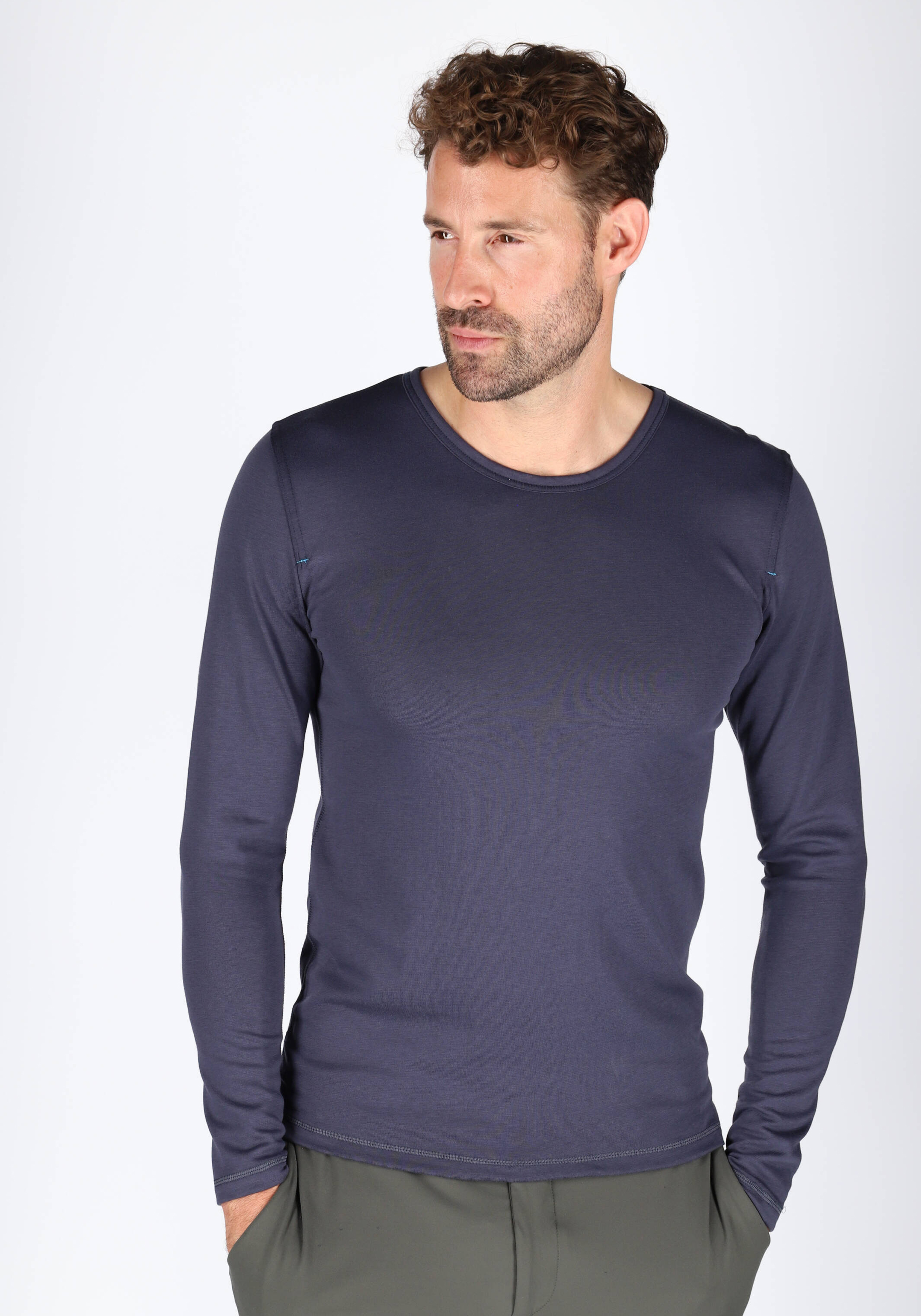 Ceceba heren T-shirt lange mouw met O-hals (1-pack), donkerblauw