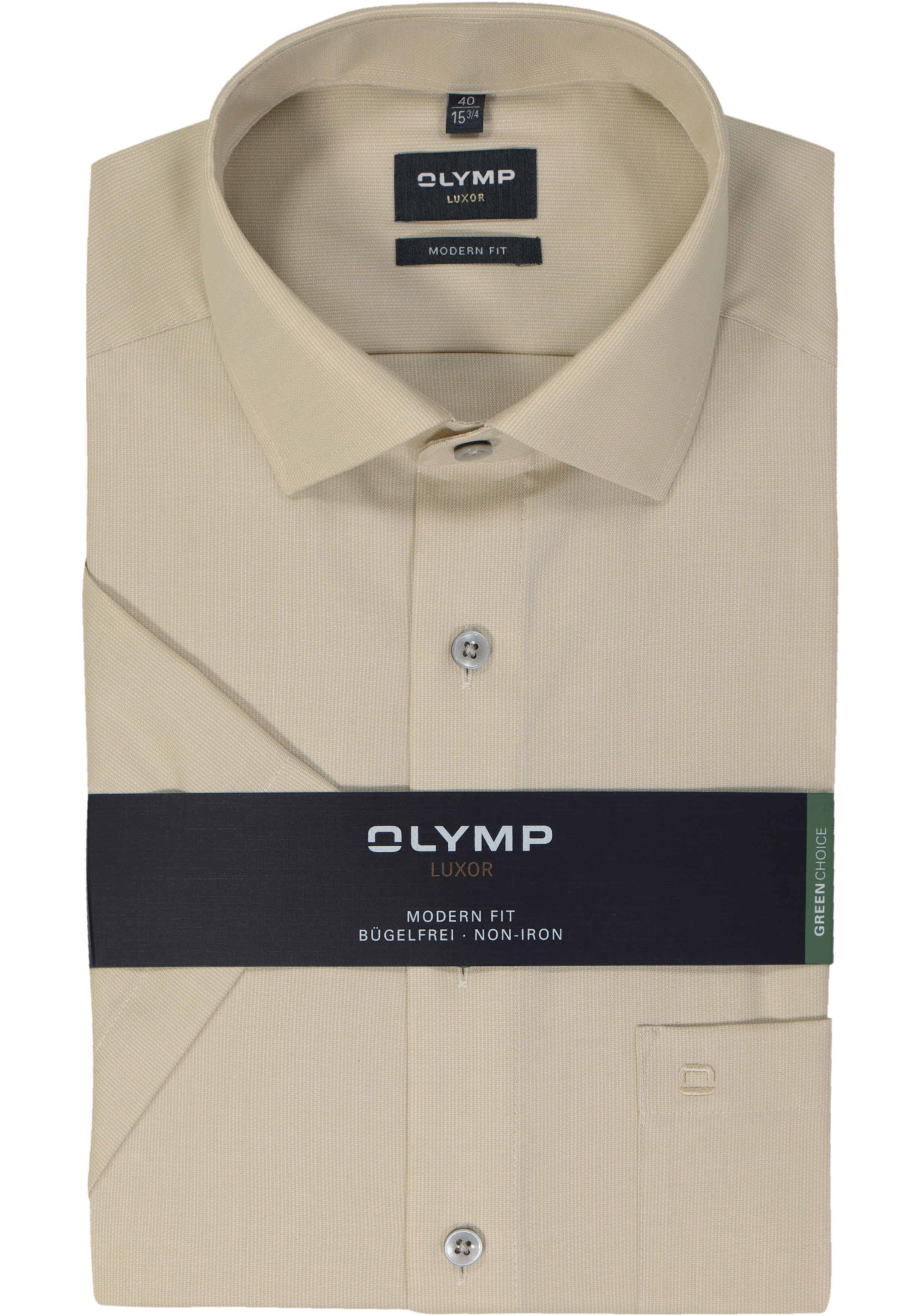 OLYMP modern fit overhemd, korte mouw, structuur, beige