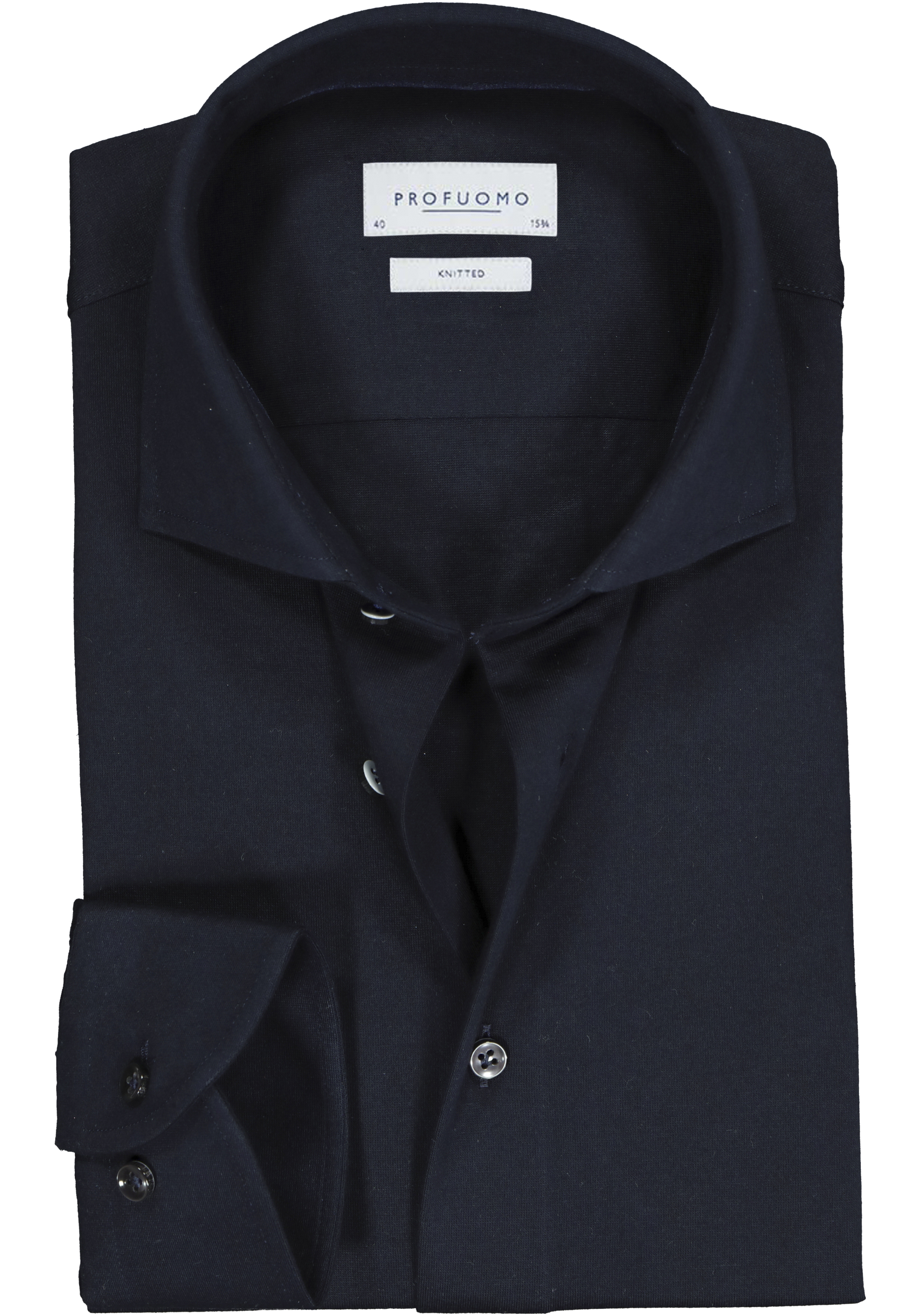 Profuomo Slim Fit jersey overhemd, navy melange knitted shirt 