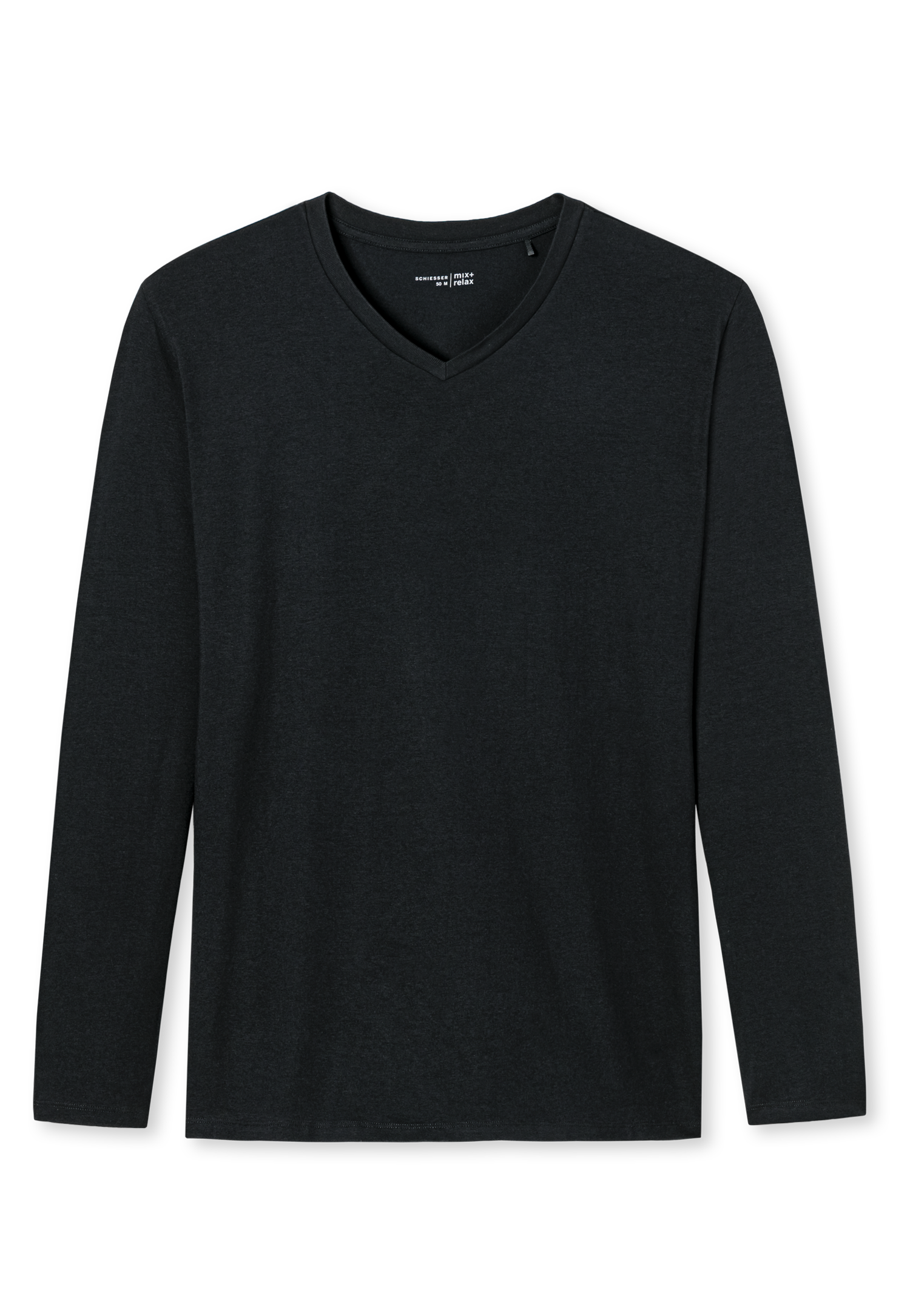 SCHIESSER Mix+Relax T-shirt, heren shirt lange mouwen v-hals zwart