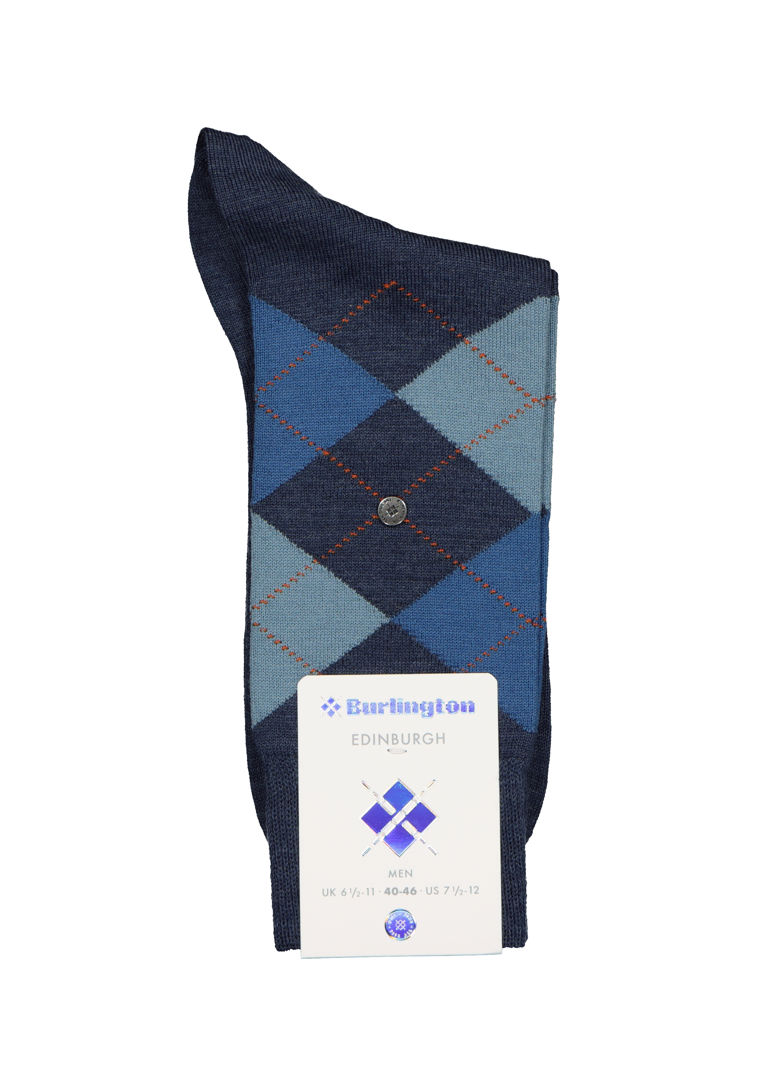 Burlington Edinburgh herensokken, wol, jeansblauw met turquoise