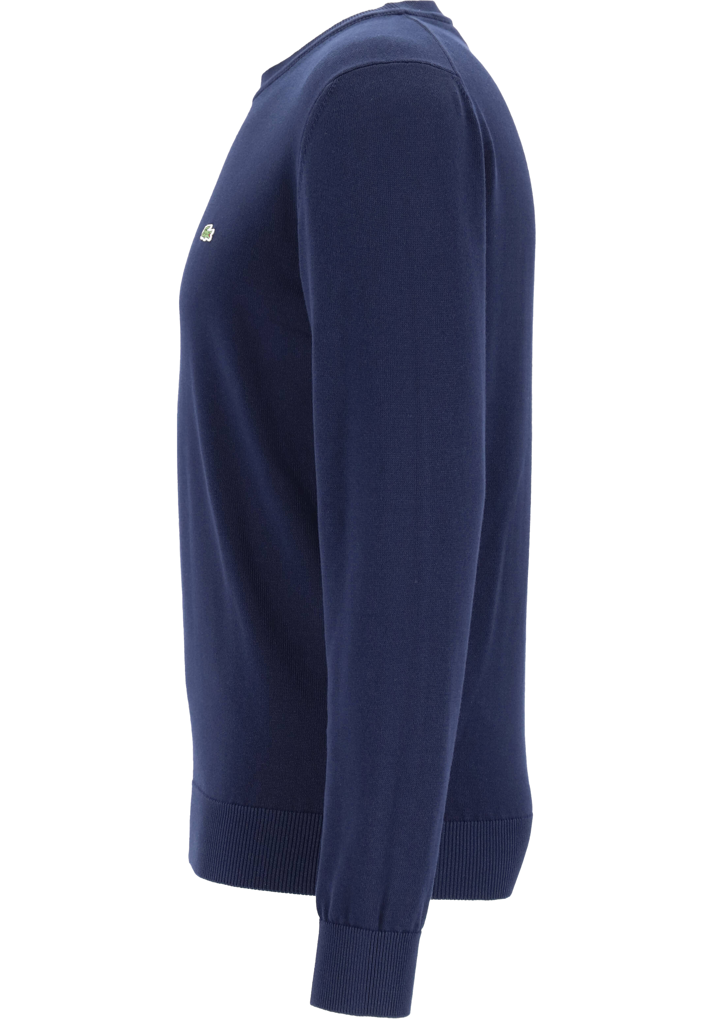 Lacoste trui katoen O-hals, gebreide heren trui, donkerblauw