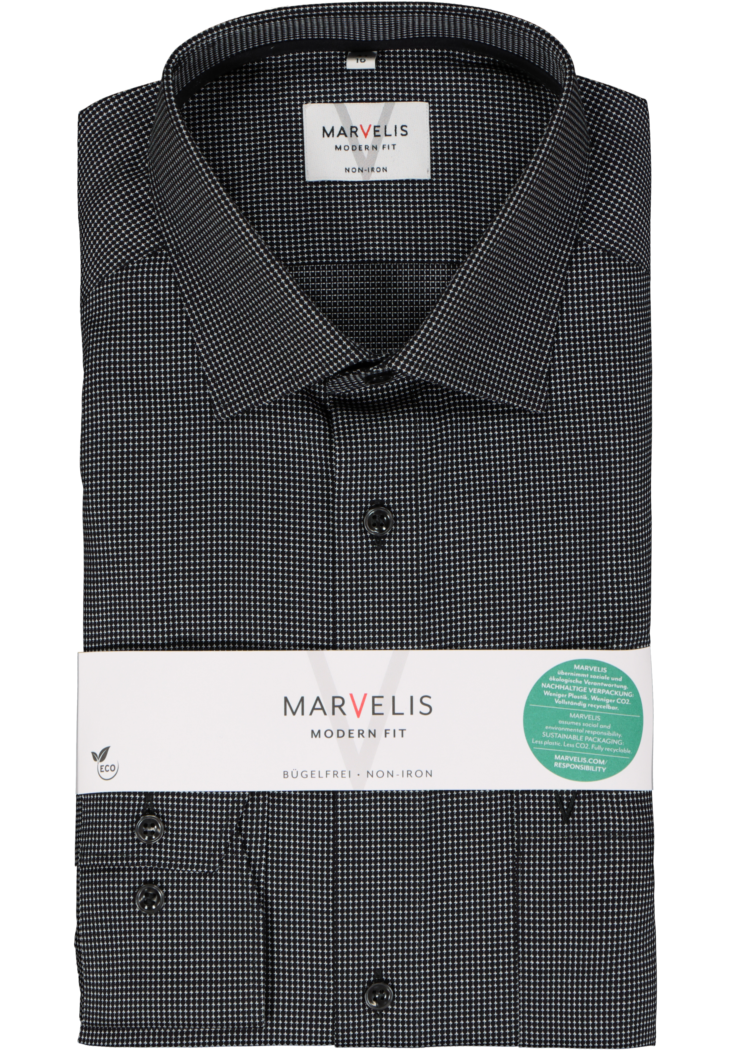 MARVELIS modern fit overhemd, structuur, zwart