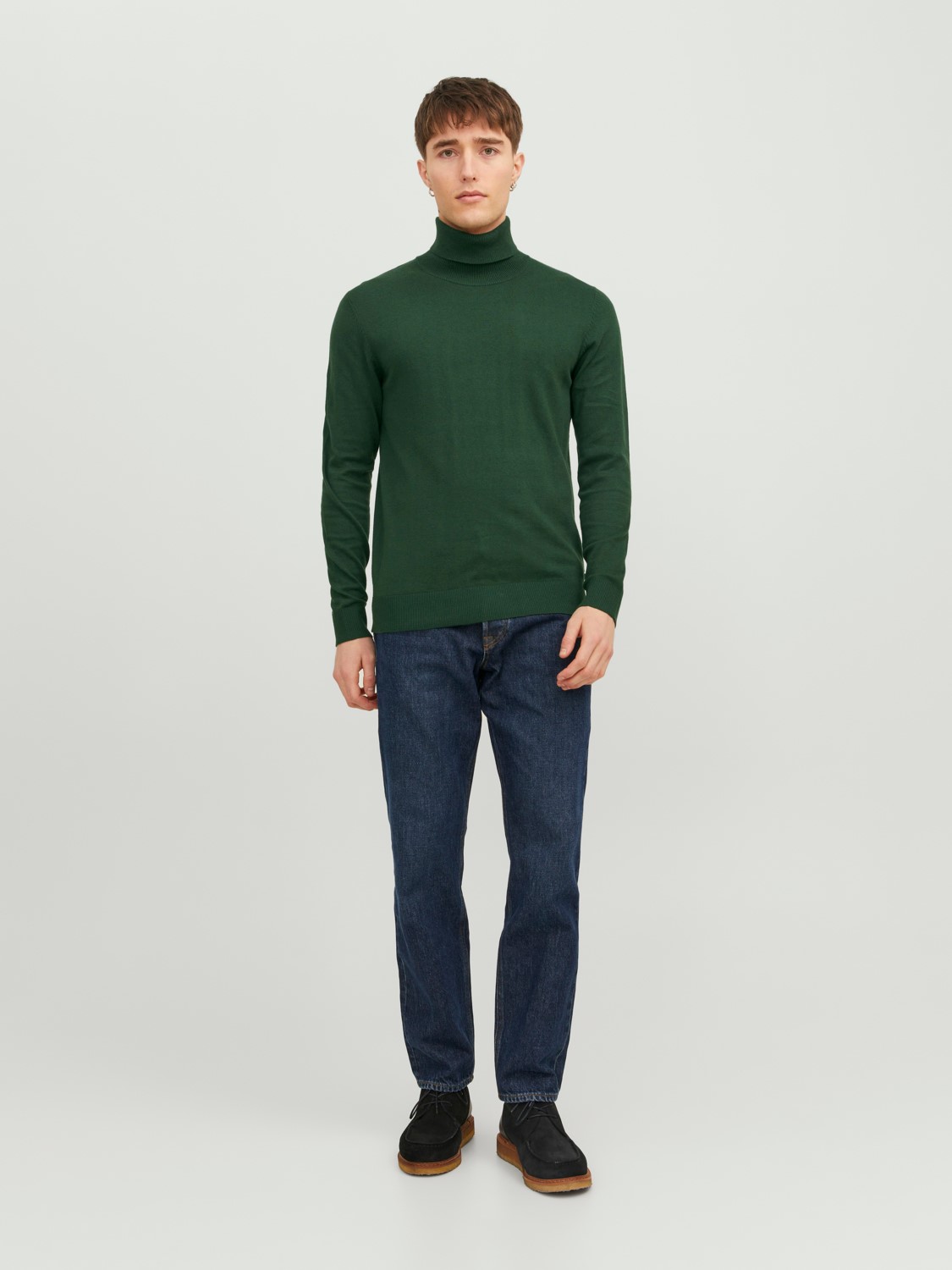 JACK & JONES Emil knit roll neck slim fit, heren pullover viscosemengsel met col, groen