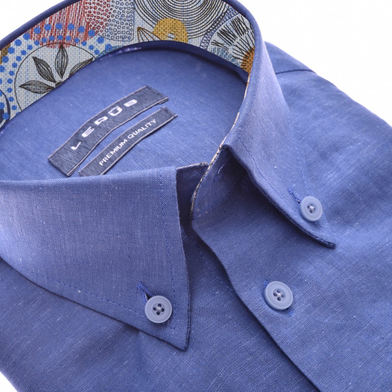 Ledub modern fit overhemd, korte mouw, middenblauw