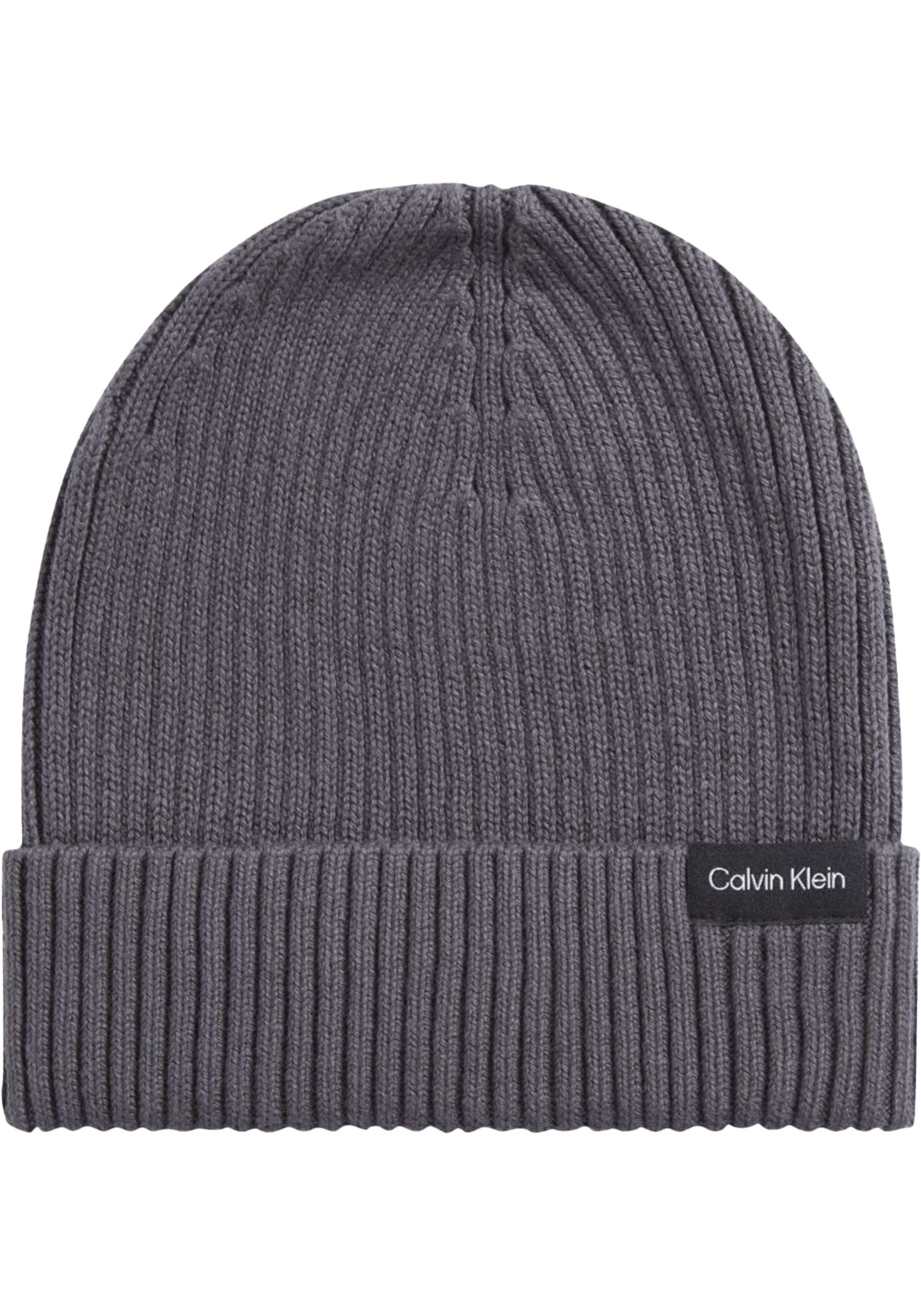 Calvin Klein muts, classic cotton rib beanie, middengrijs