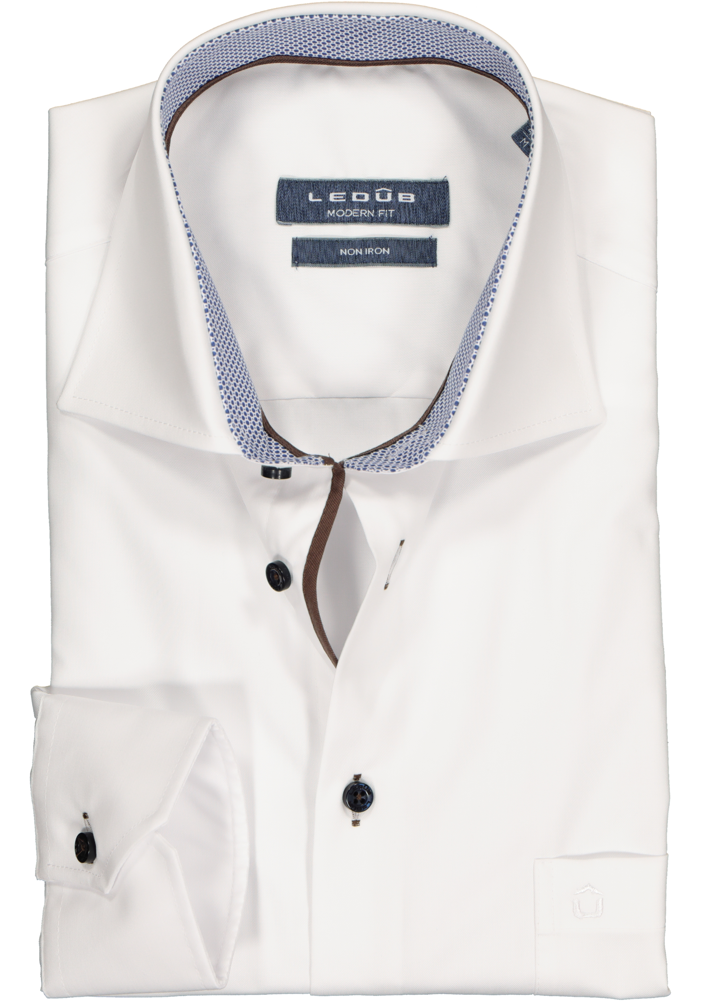 Ledub Modern Fit overhemd, wit twill (contrast)