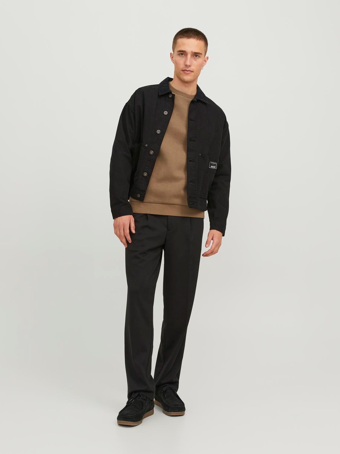 JACK & JONES Bradley sweat crew regular fit, heren sweatshirt katoenmengsel met O-hals, camel bruin