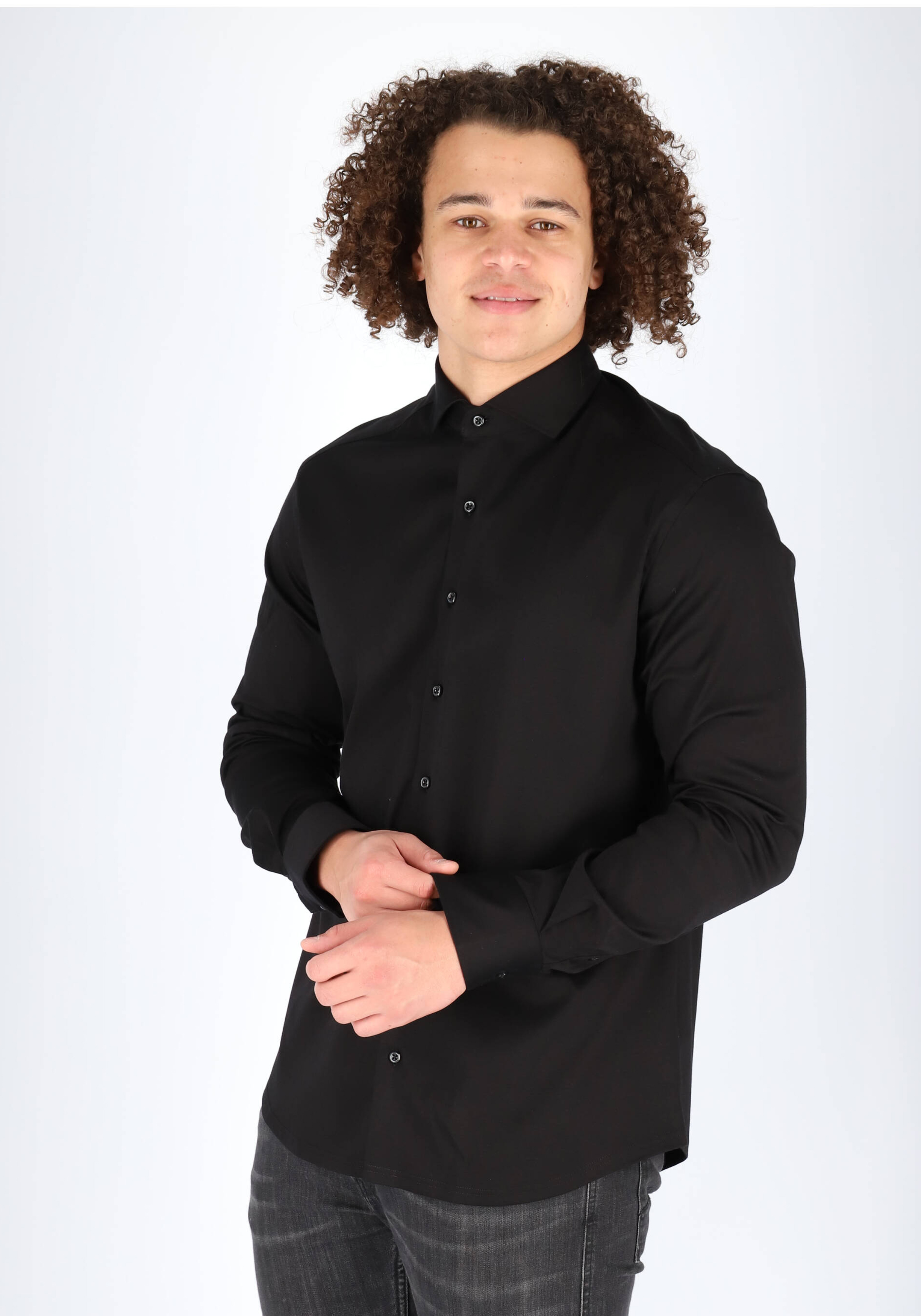 ETERNA modern fit overhemd, jersey heren overhemd, zwart