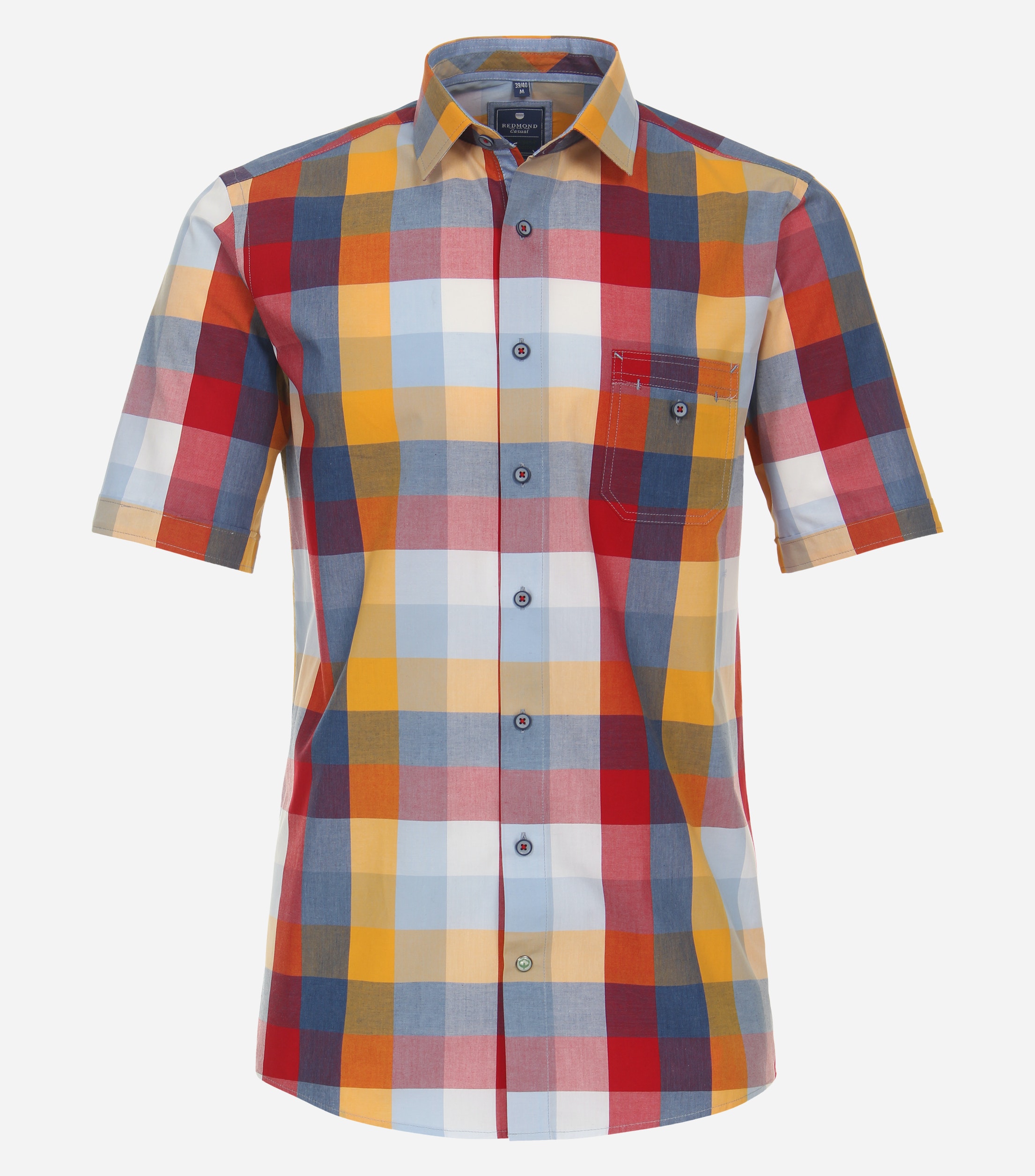 Redmond comfort fit overhemd, korte mouw, popeline, rood geruit