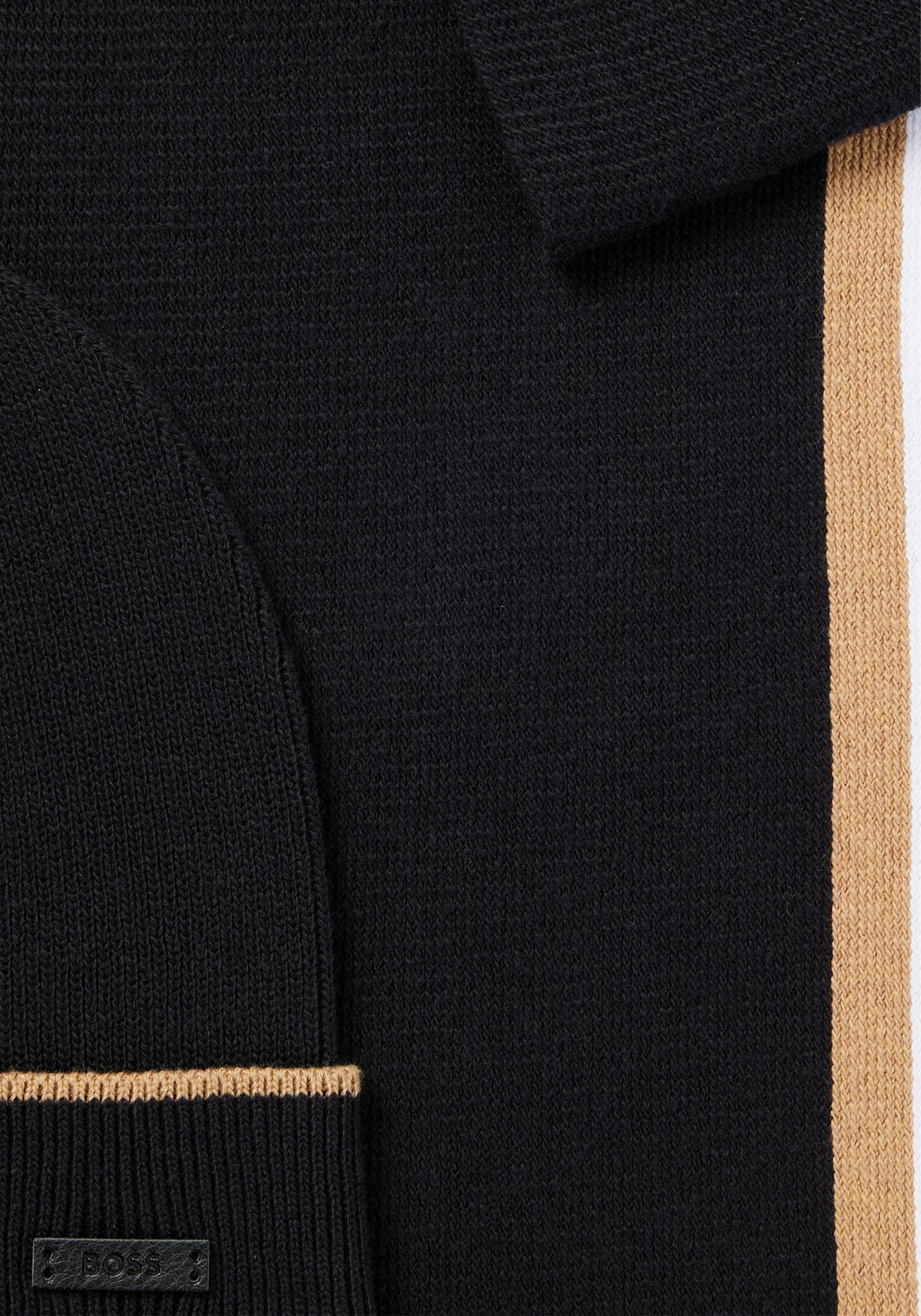 HUGO BOSS muts en sjaal katoenmengsel, heren muts met omslag en gebreide sjaal, zwart