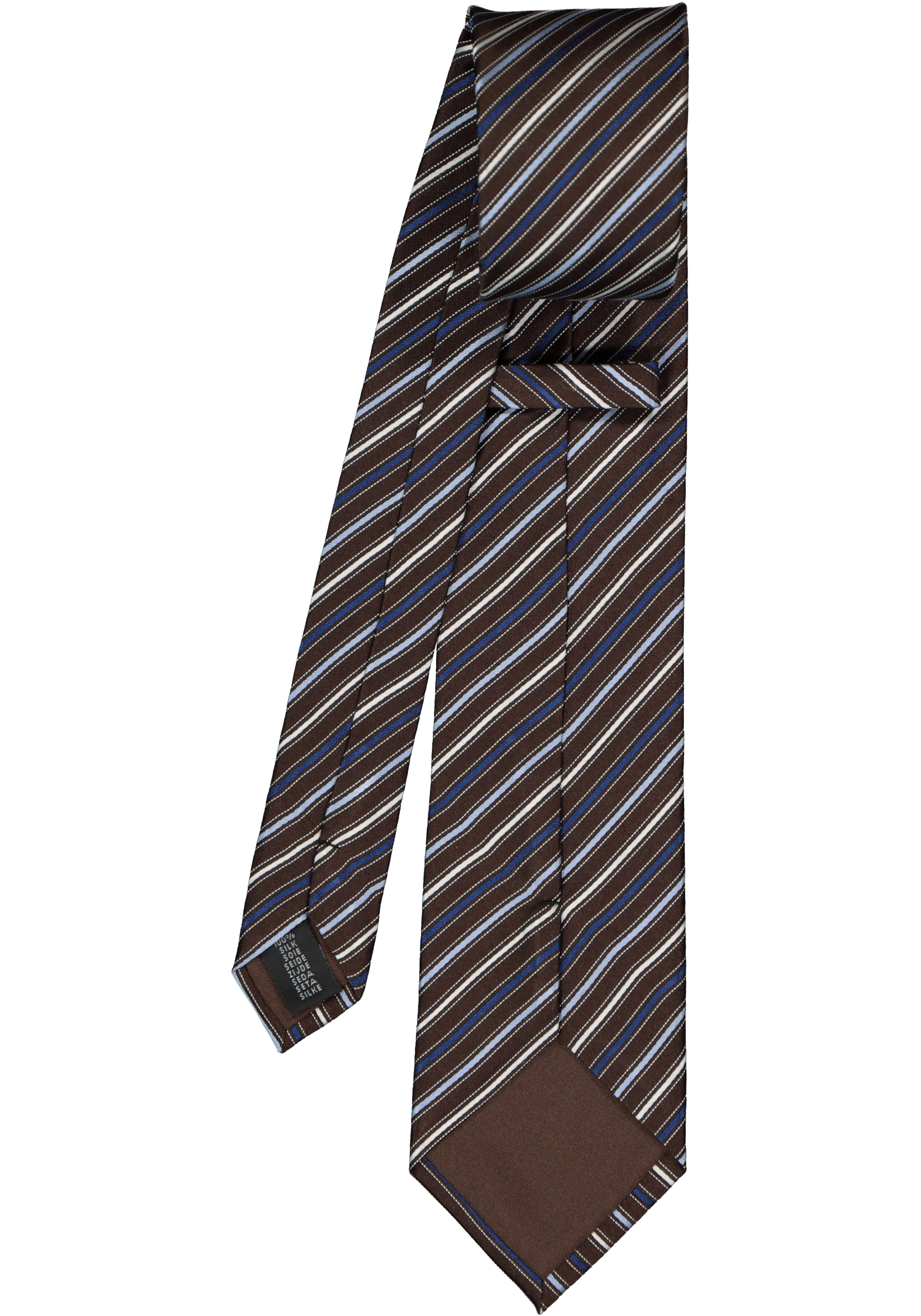 Michaelis  stropdas, zijde, donkerbruin met blauw en wit gestreept