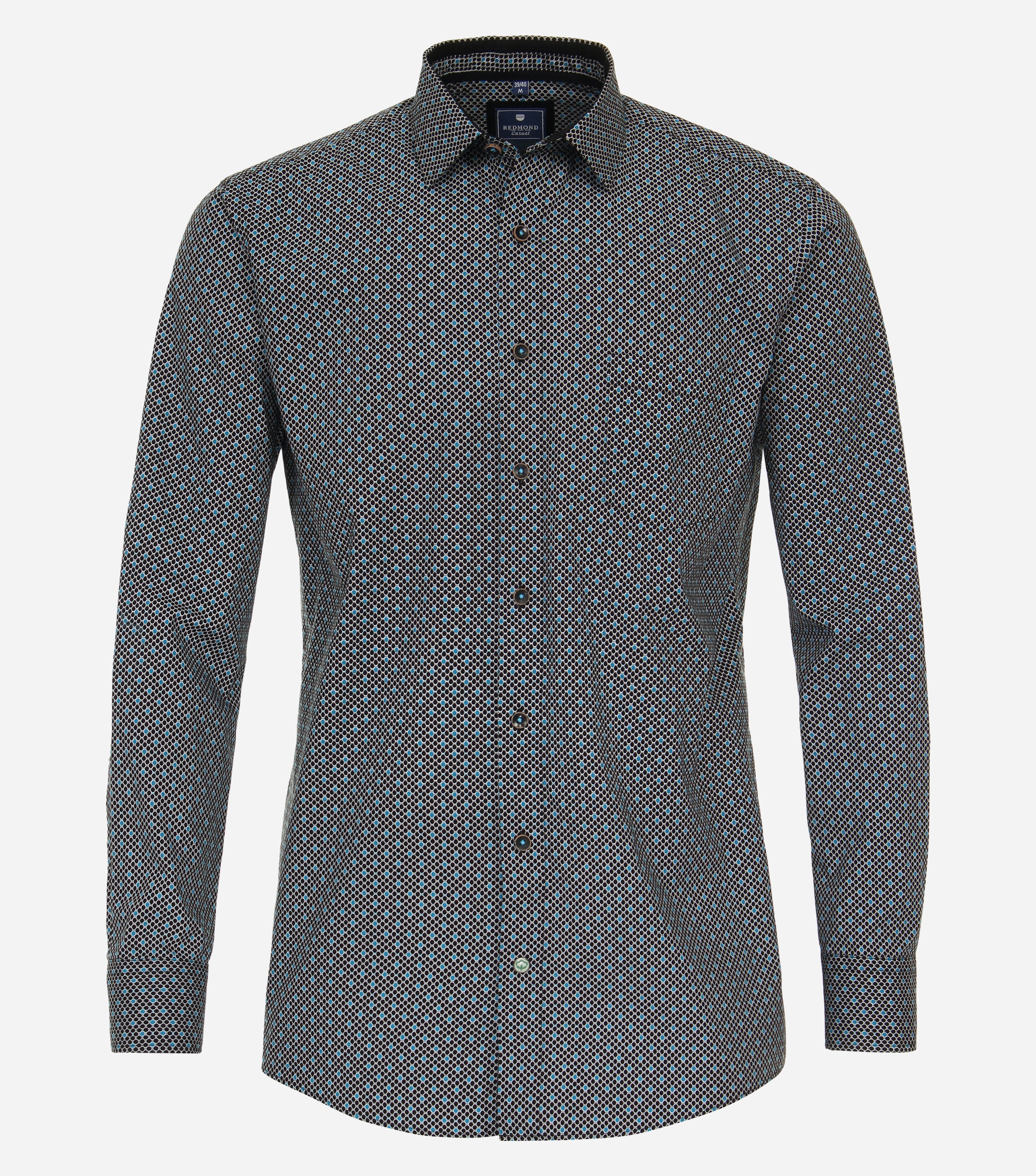Redmond comfort fit overhemd, popeline, zwart dessin