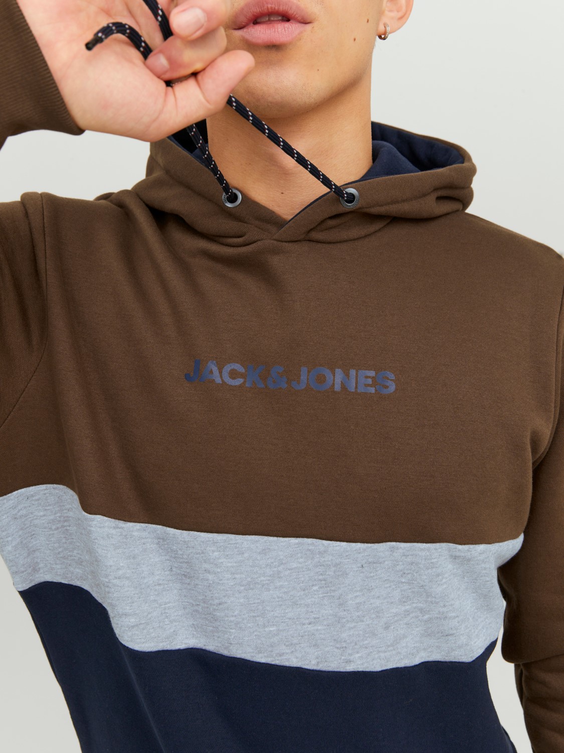 JACK & JONES Reid blocking sweat hood regular fit, heren hoodie katoenmengsel met capuchon, camel bruin