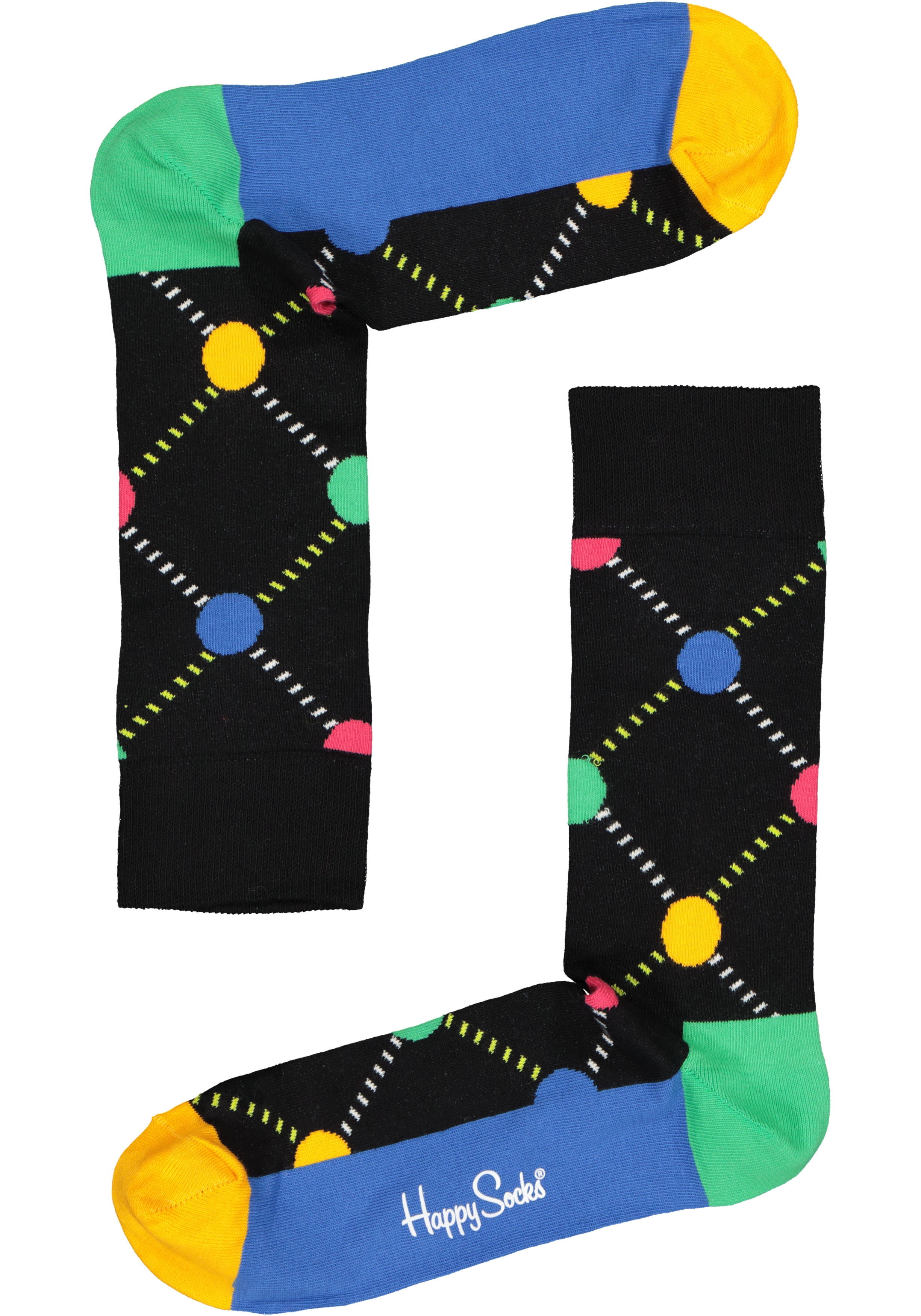Happy Socks Argyle Dot Sock, zwart geruit met kleurtjes