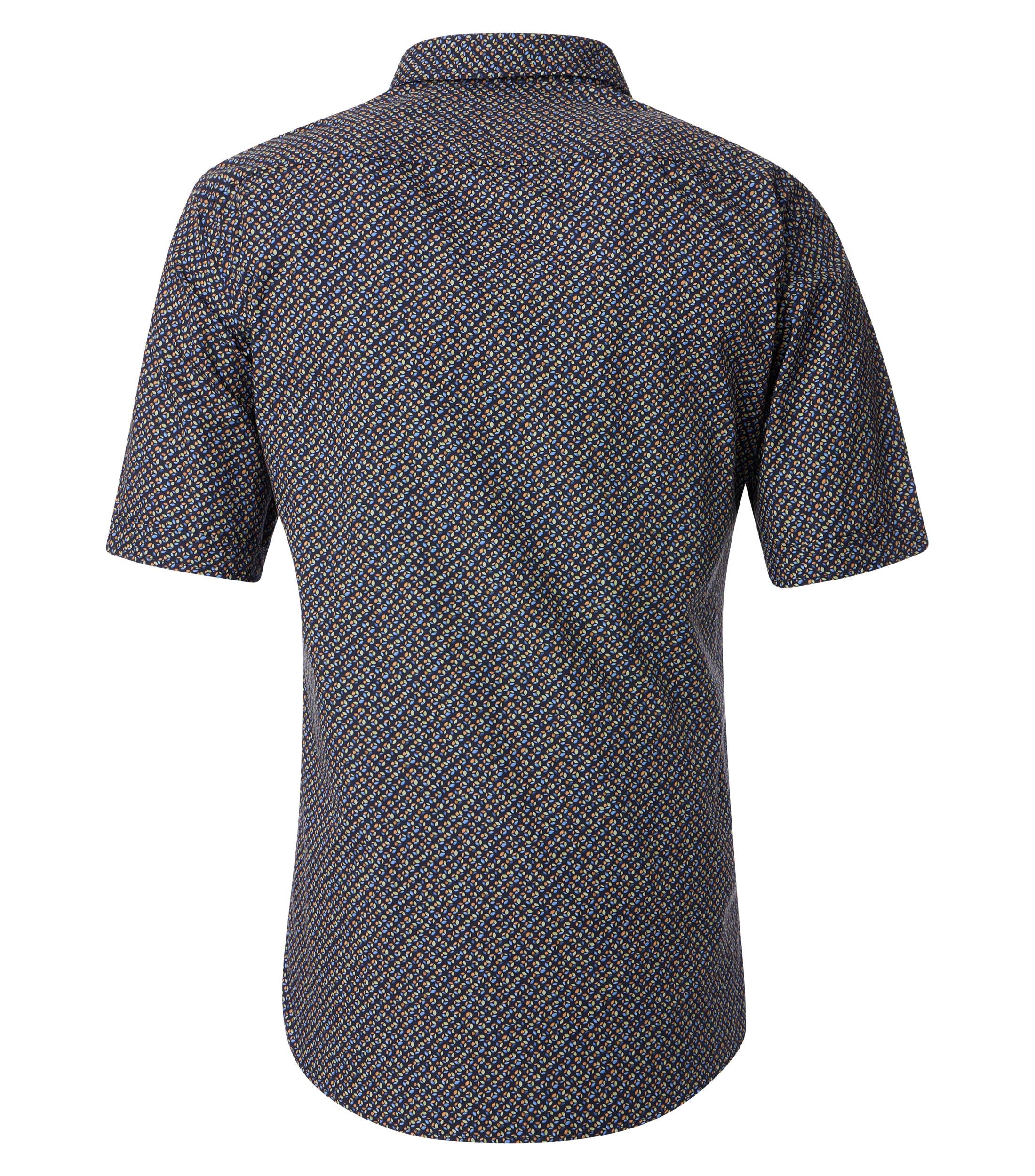 CASA MODA Sport comfort fit overhemd, korte mouw, popeline, donkerblauw met oranje, groen en lichtblauw dessin