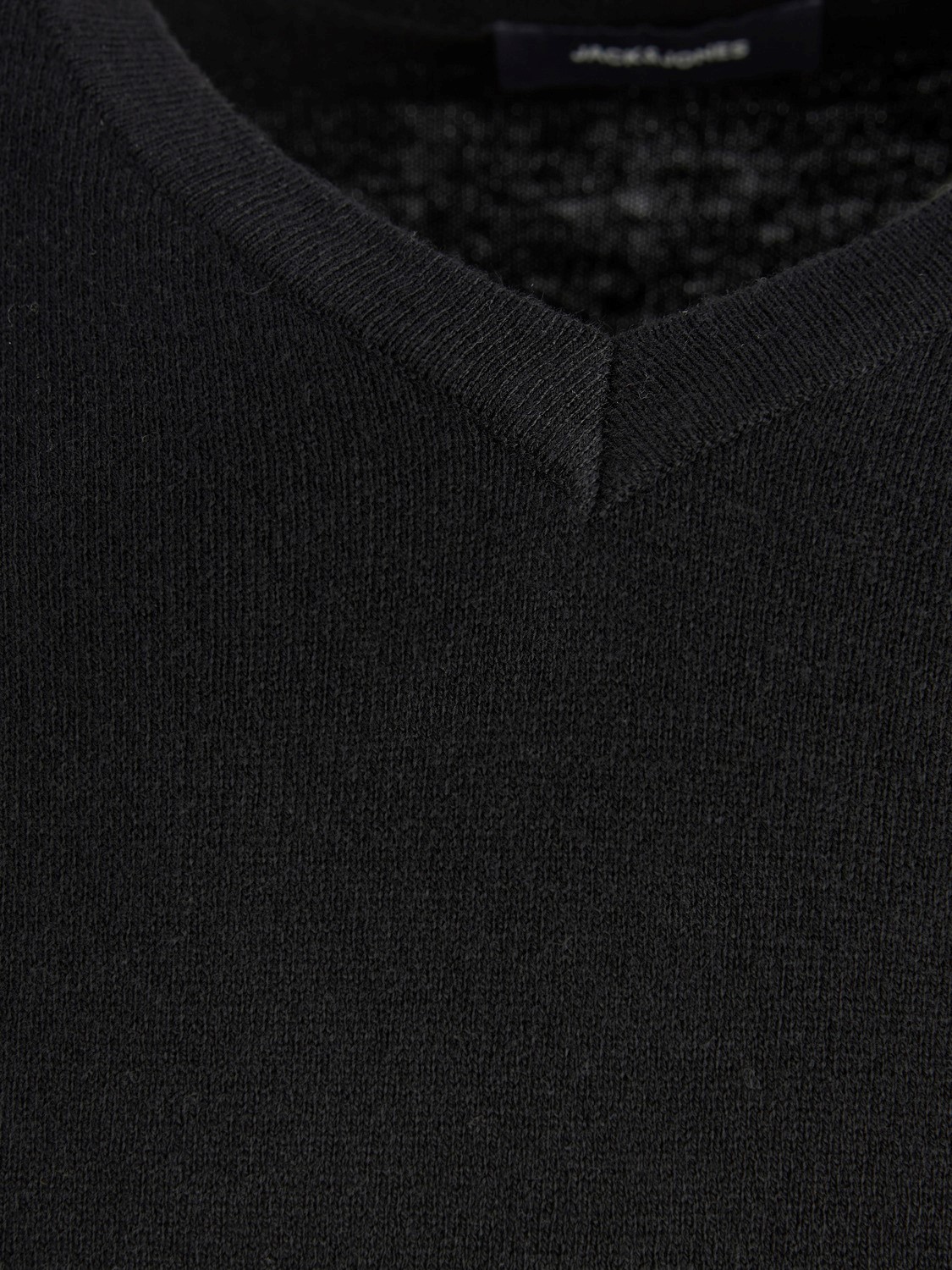 JACK & JONES Emil knit v-neck slim fit, heren pullover viscosemengsel met V-hals, zwart