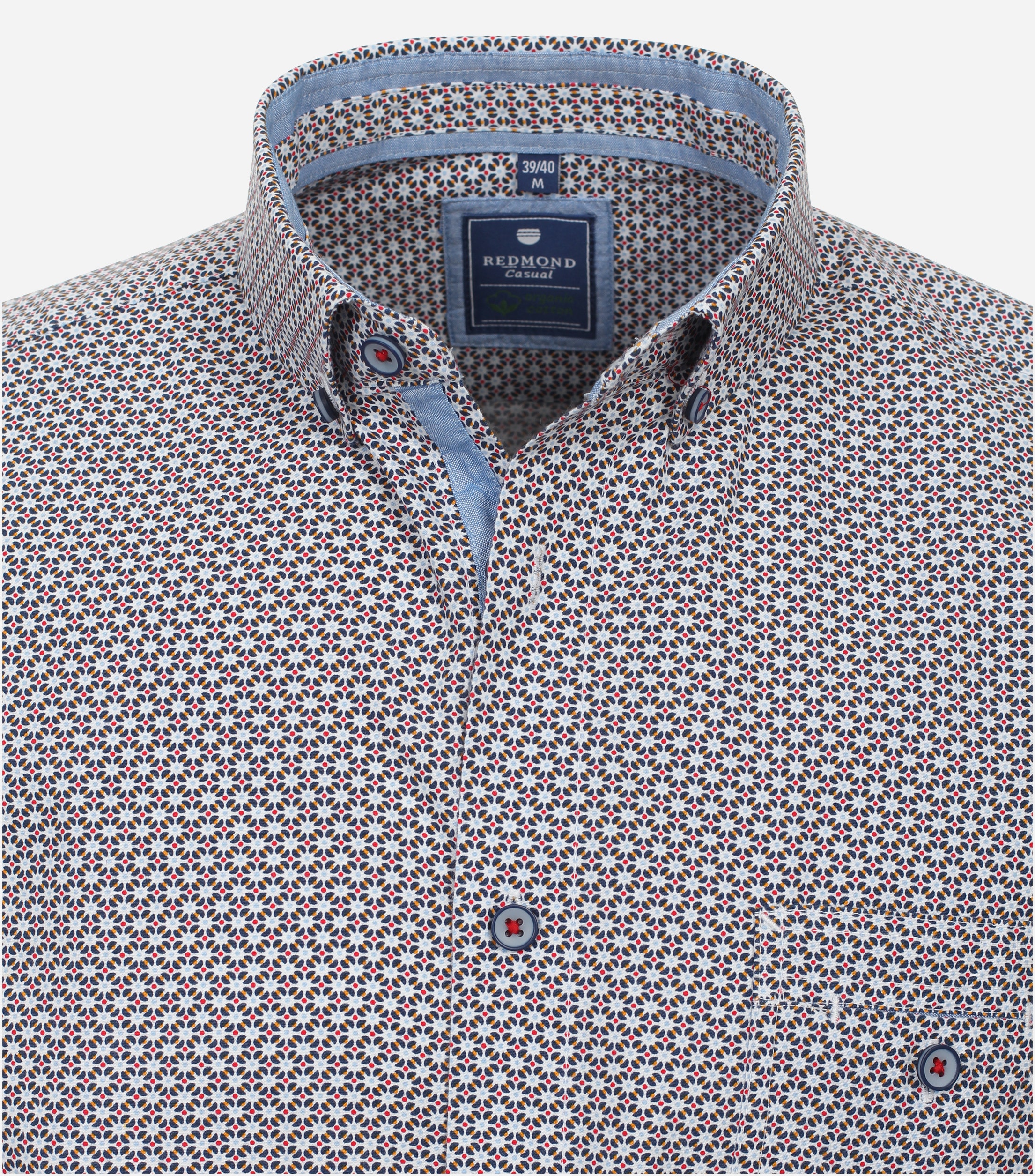 Redmond comfort fit overhemd, korte mouw, popeline, rood dessin