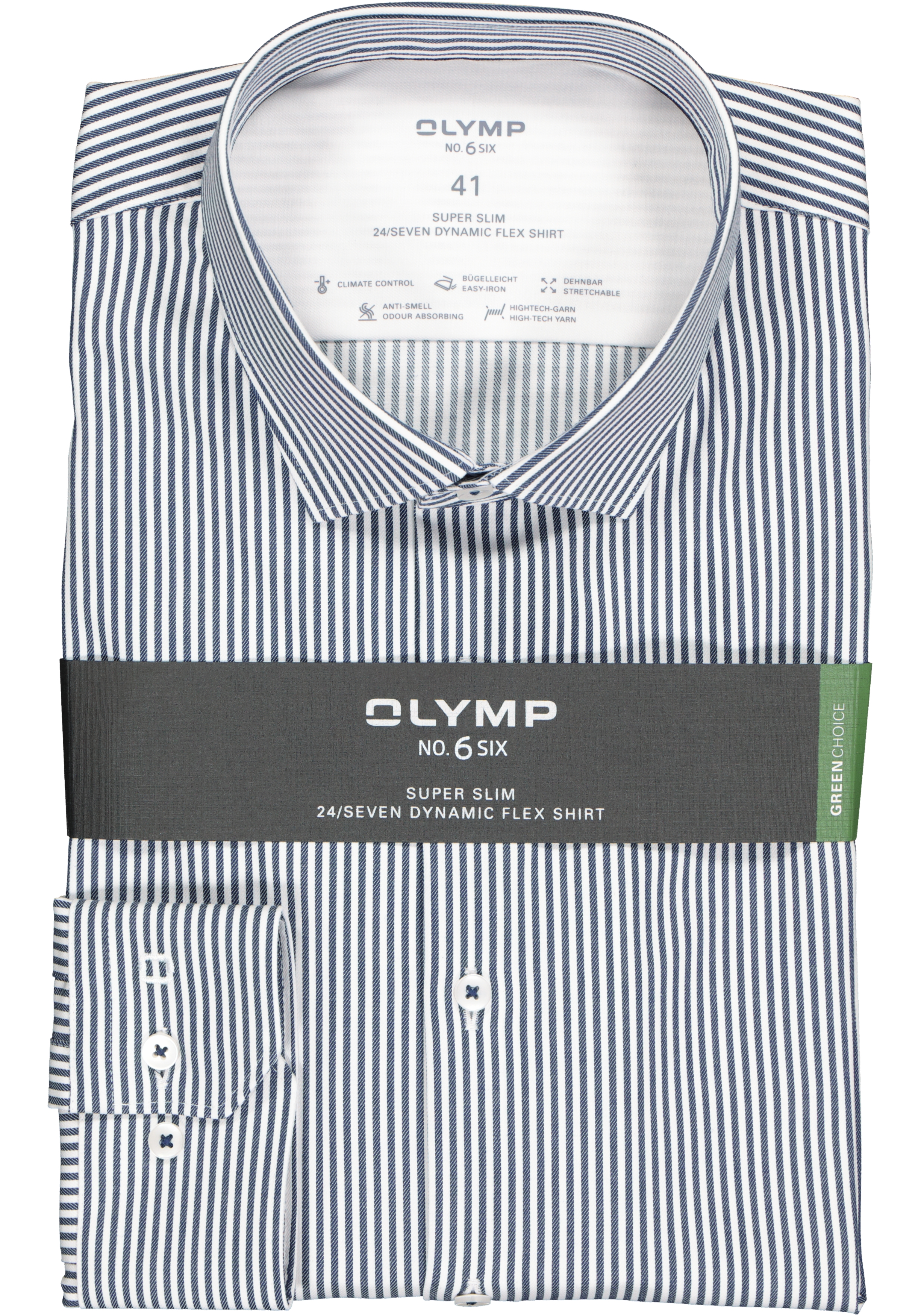 OLYMP No. 6 super slim fit overhemd 24/7, marine blauw met wit gestreept tricot