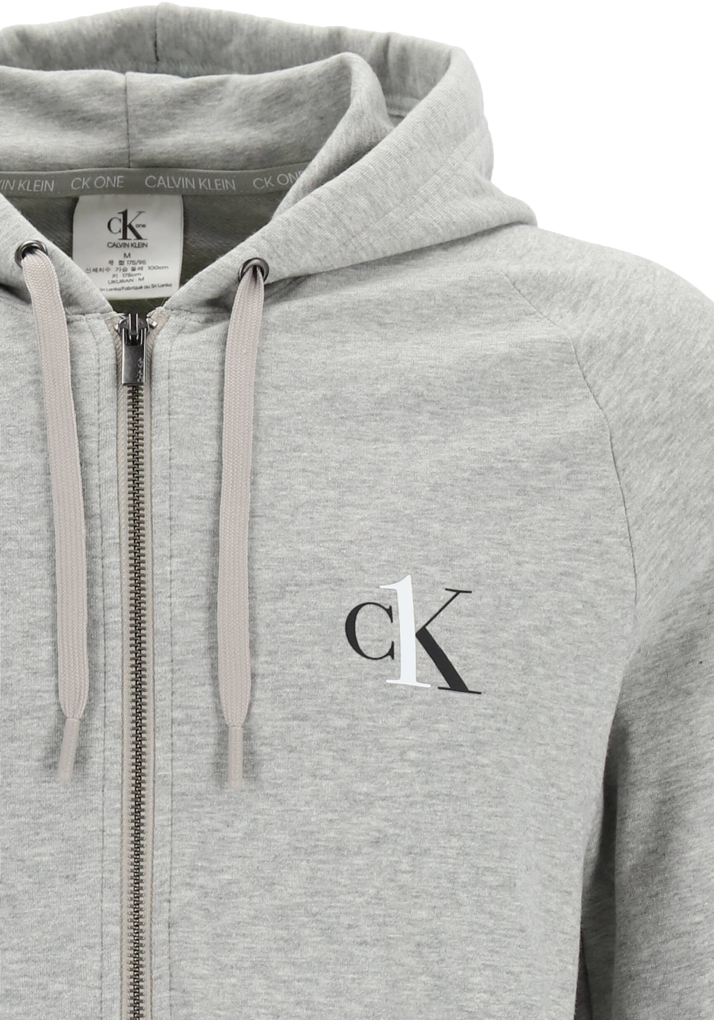 Calvin Klein CK ONE lounge hoodie, heren sweatvest met rits en capuchon, middeldik, grijs melange