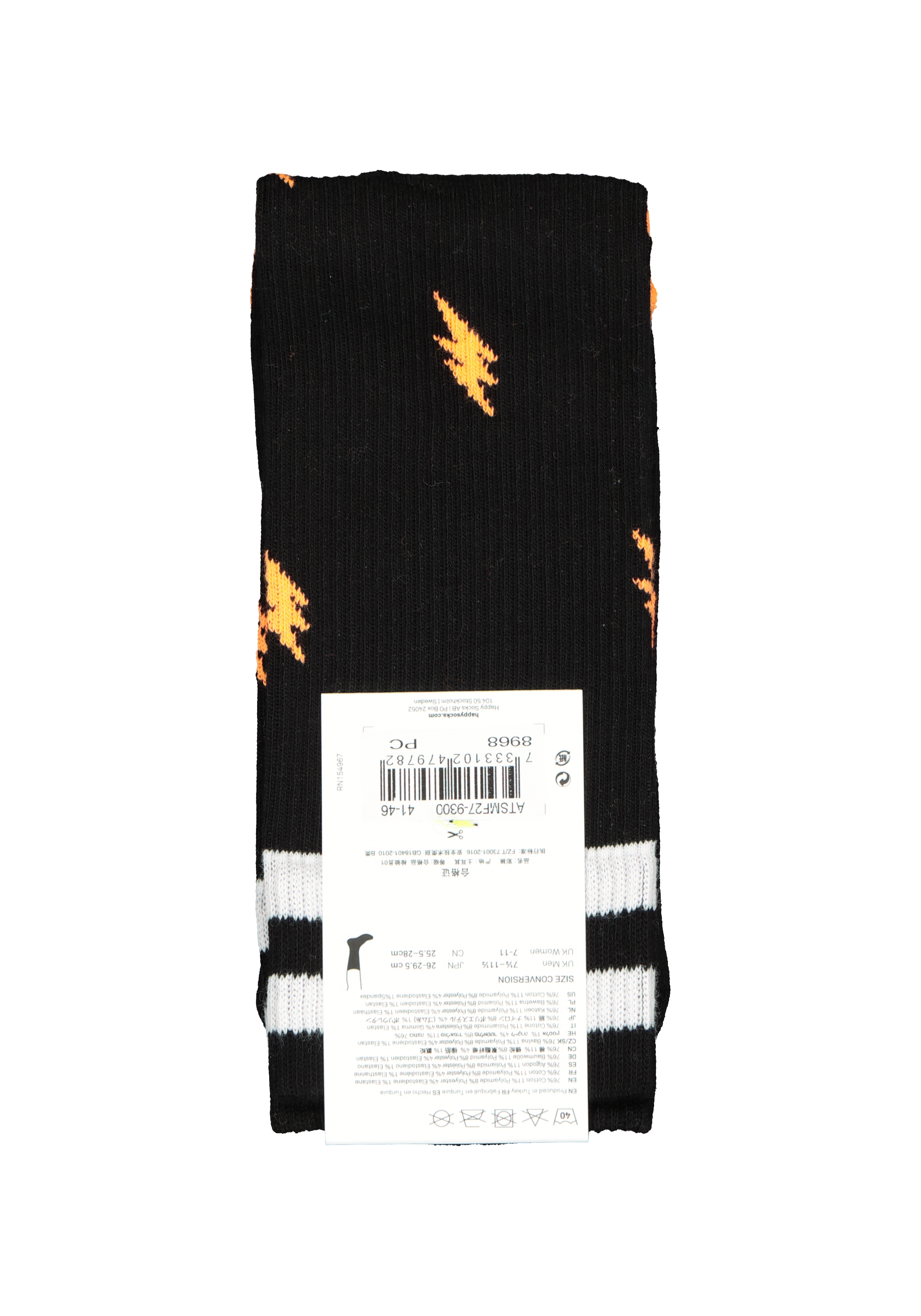 Happy Socks Small Flash Crew Sock, unisex sokken, zwart met bliksem