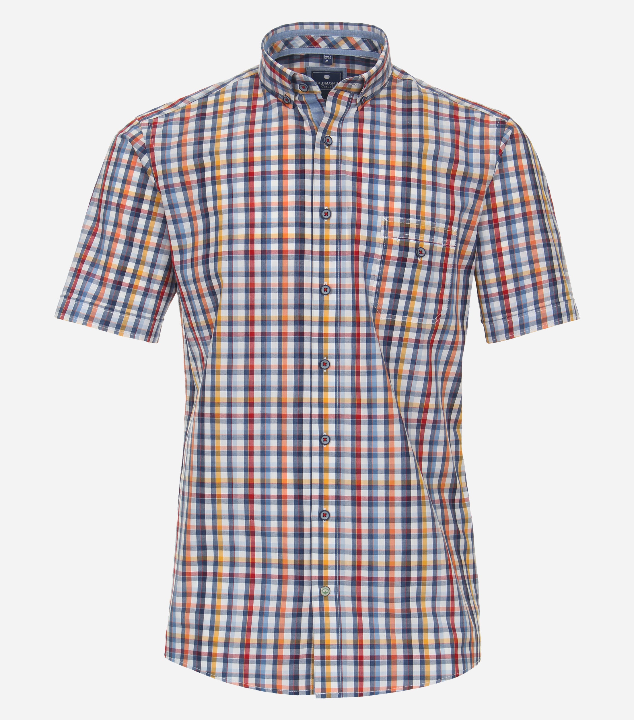 Redmond comfort fit overhemd, korte mouw, popeline, rood geruit