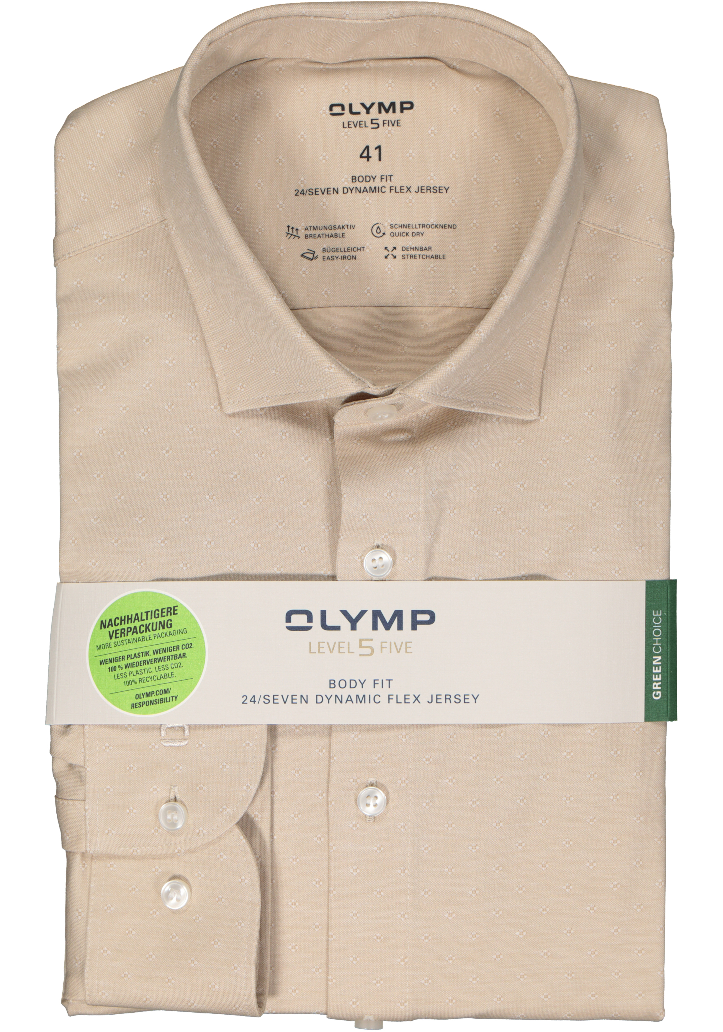 OLYMP 24/7 Level 5 body fit overhemd, tricot, beige
