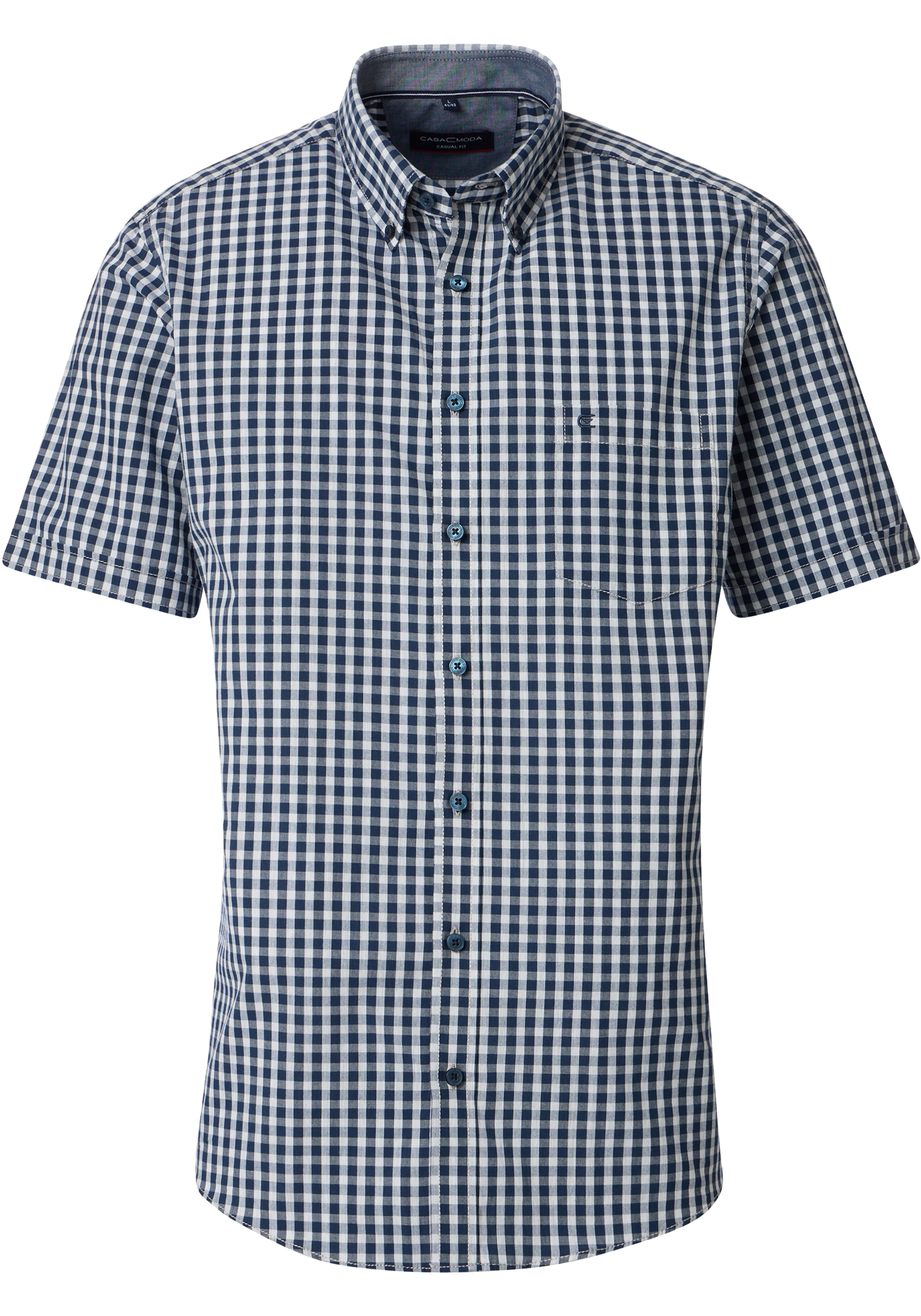 CASA MODA Sport casual fit overhemd, korte mouw, structuur, donkerblauw met wit geruit