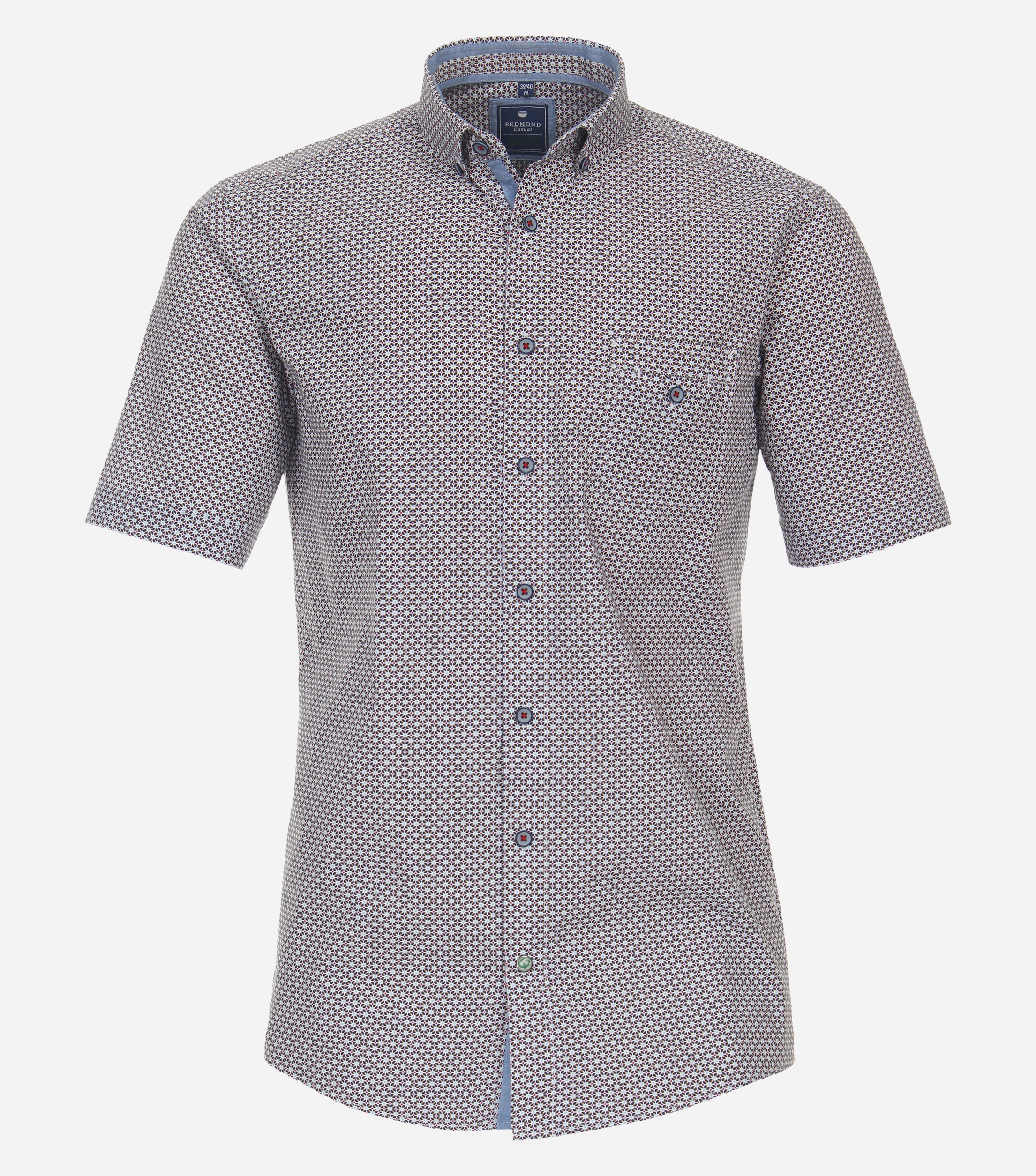 Redmond comfort fit overhemd, korte mouw, popeline, rood dessin