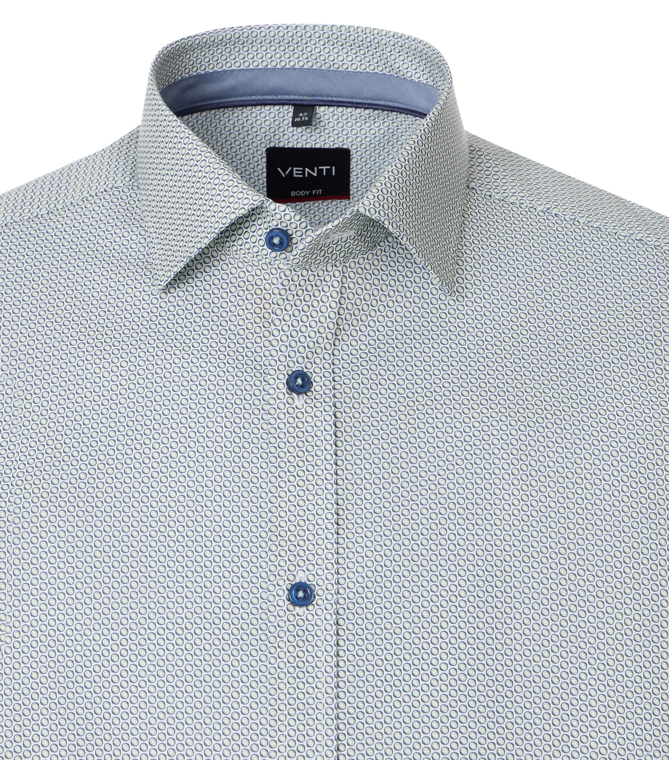 VENTI body fit overhemd, popeline, groen met blauw en wit dessin