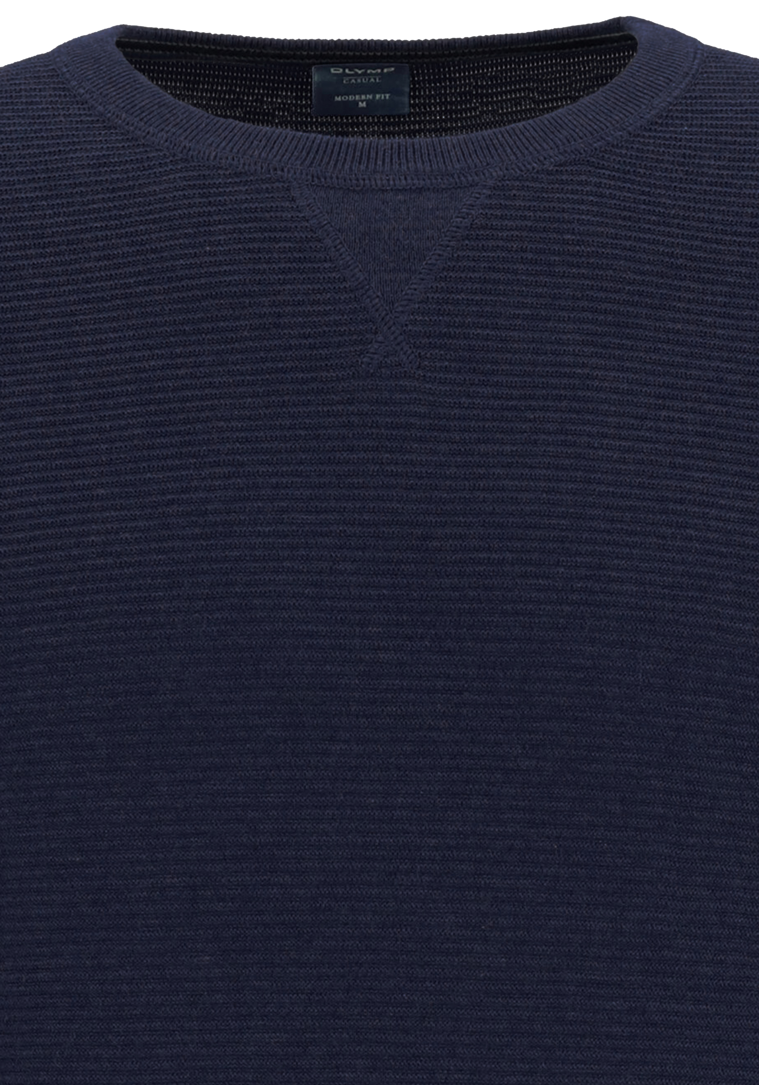 OLYMP modern fit trui katoen structuur, O-hals, donkerblauw