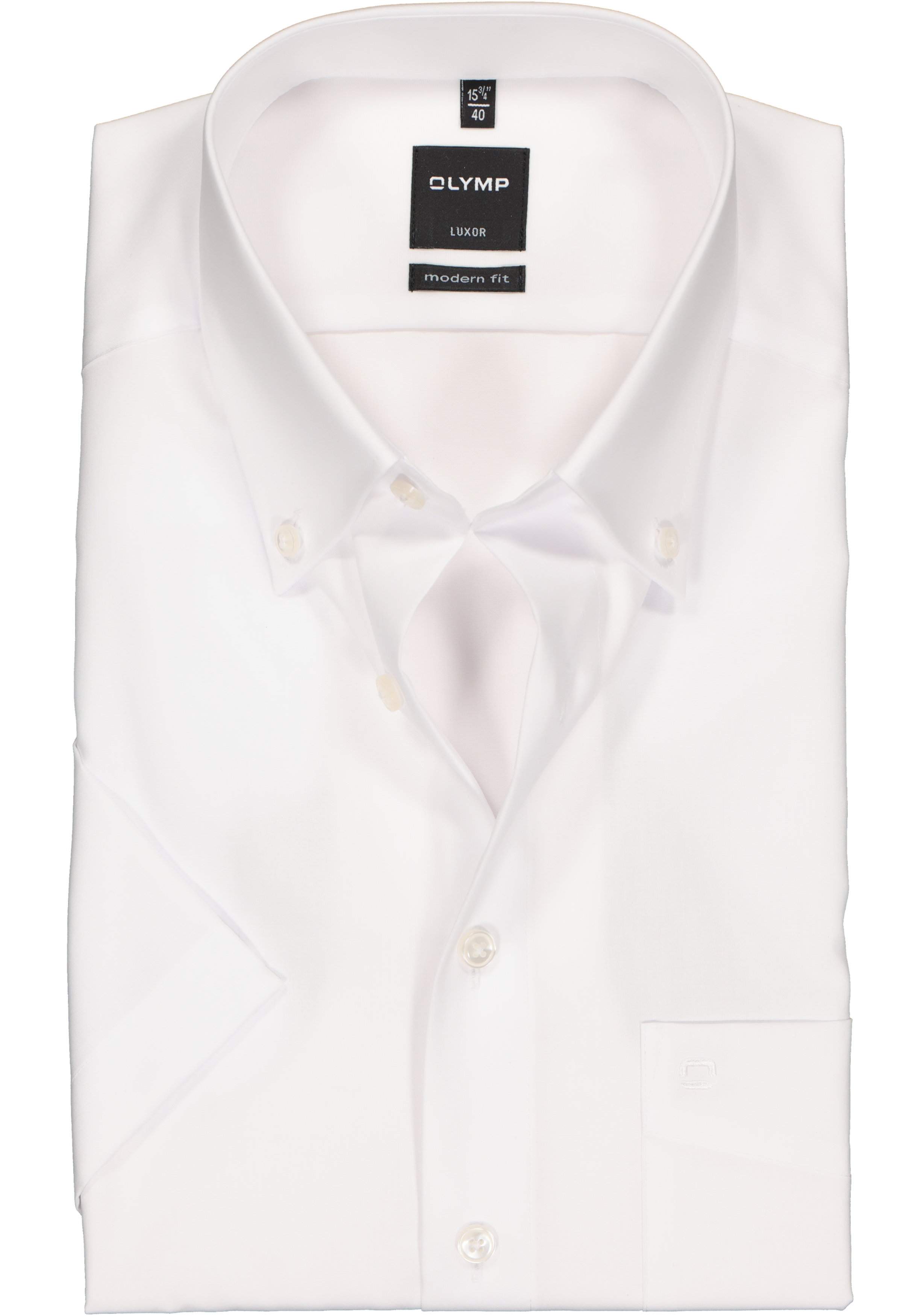 OLYMP Luxor modern fit overhemd, korte mouw, wit met button-down kraag