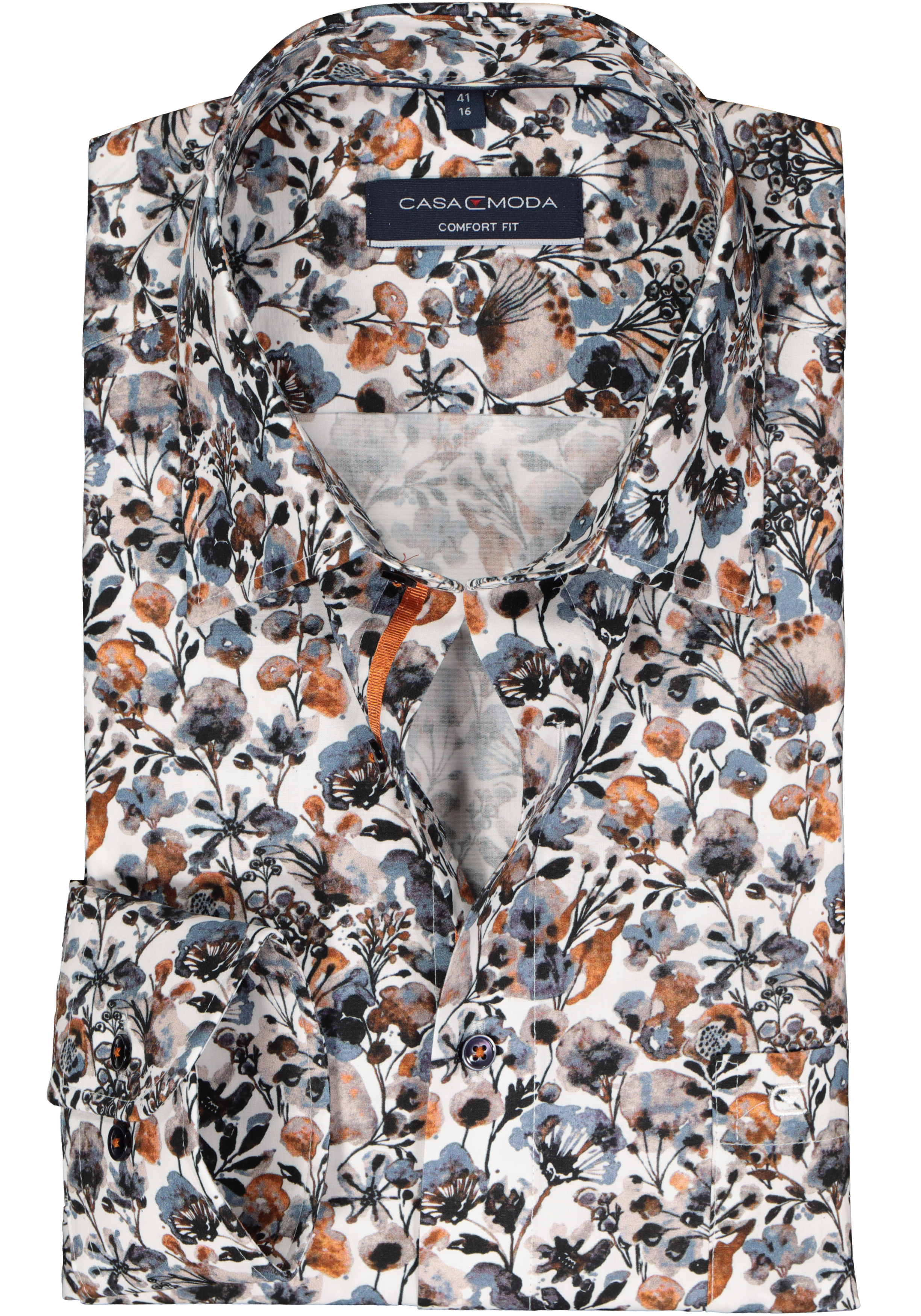 CASA MODA comfort fit overhemd, popeline, oranje dessin