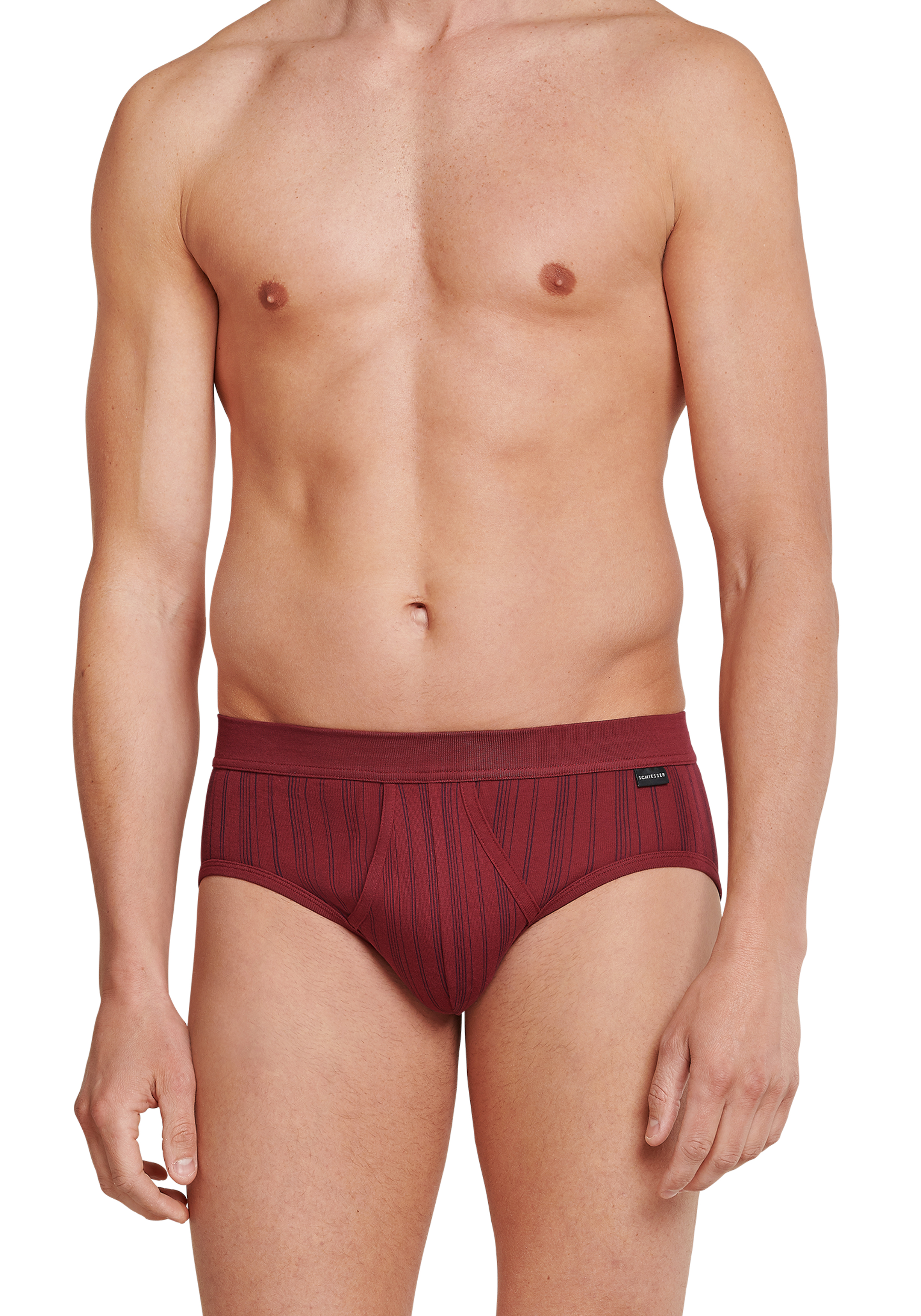 SCHIESSER Original Classics sportslips (2-pack), Feinripp met gulp, bordeaux rood gestreept           