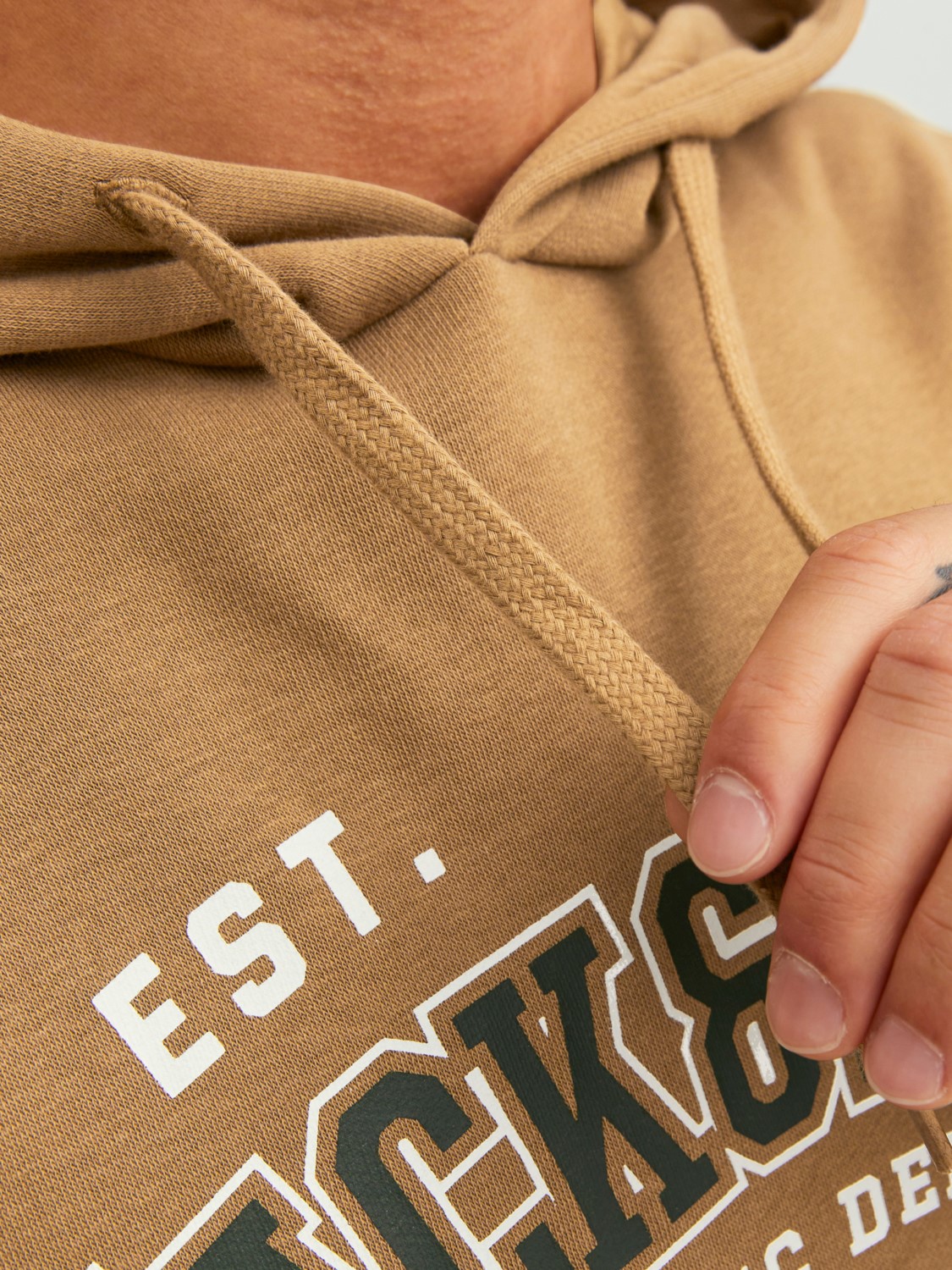 JACK & JONES Logo sweat hood regular fit, heren hoodie katoenmengsel met capuchon, camel bruin