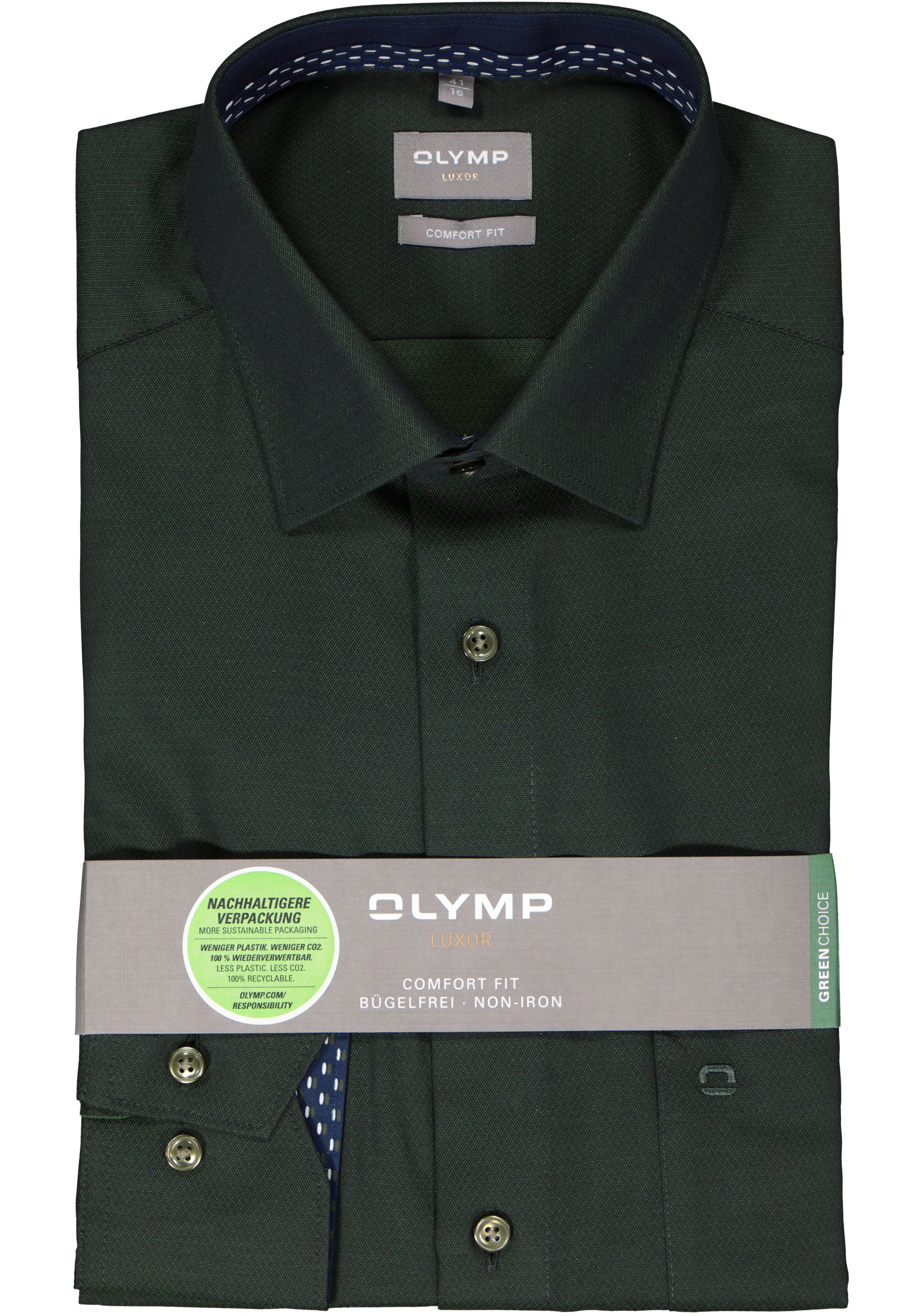 OLYMP comfort fit overhemd, structuur, olijfgroen (contrast)