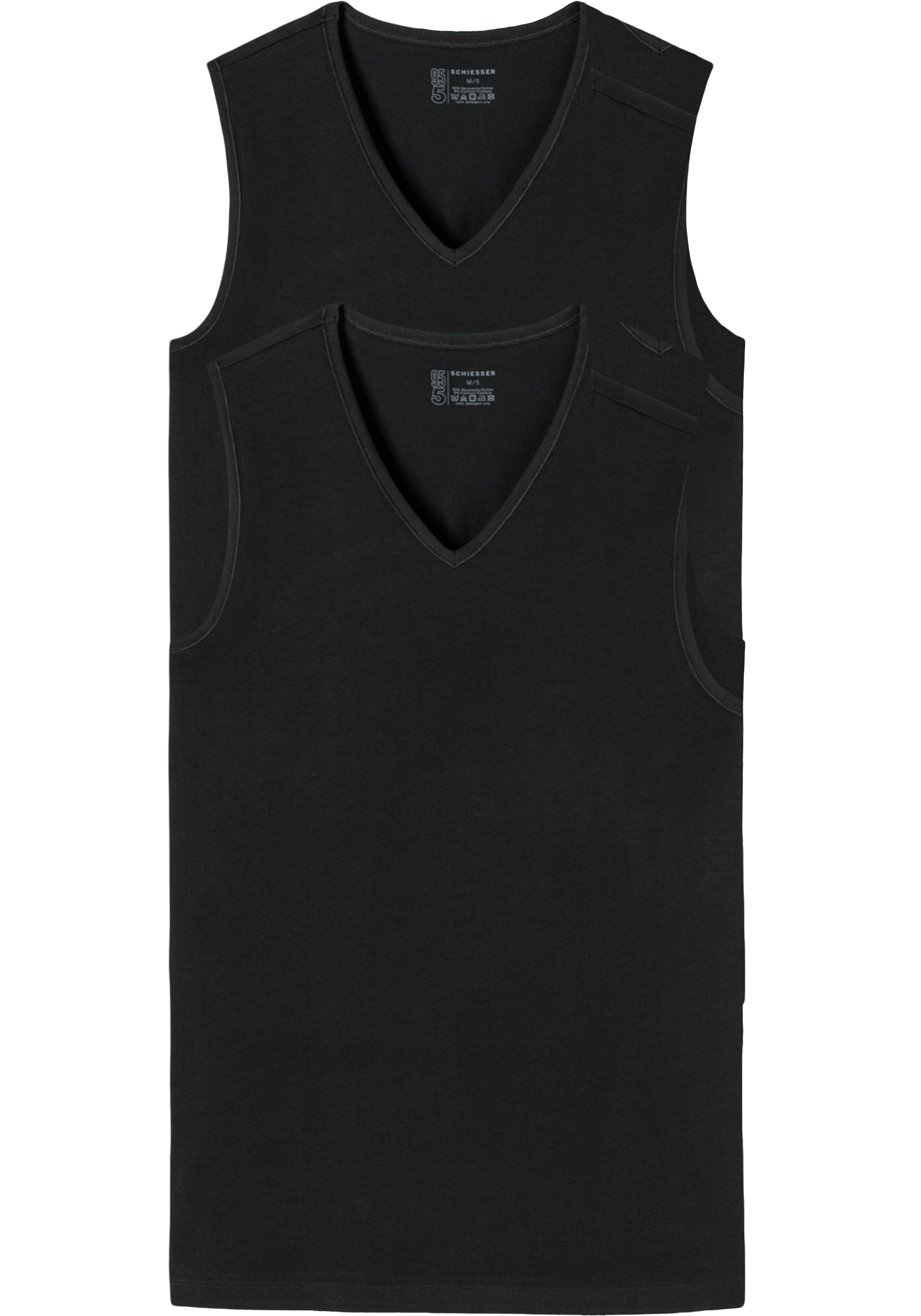 SCHIESSER 95/5 tanktops (2-pack), V-hals, zwart