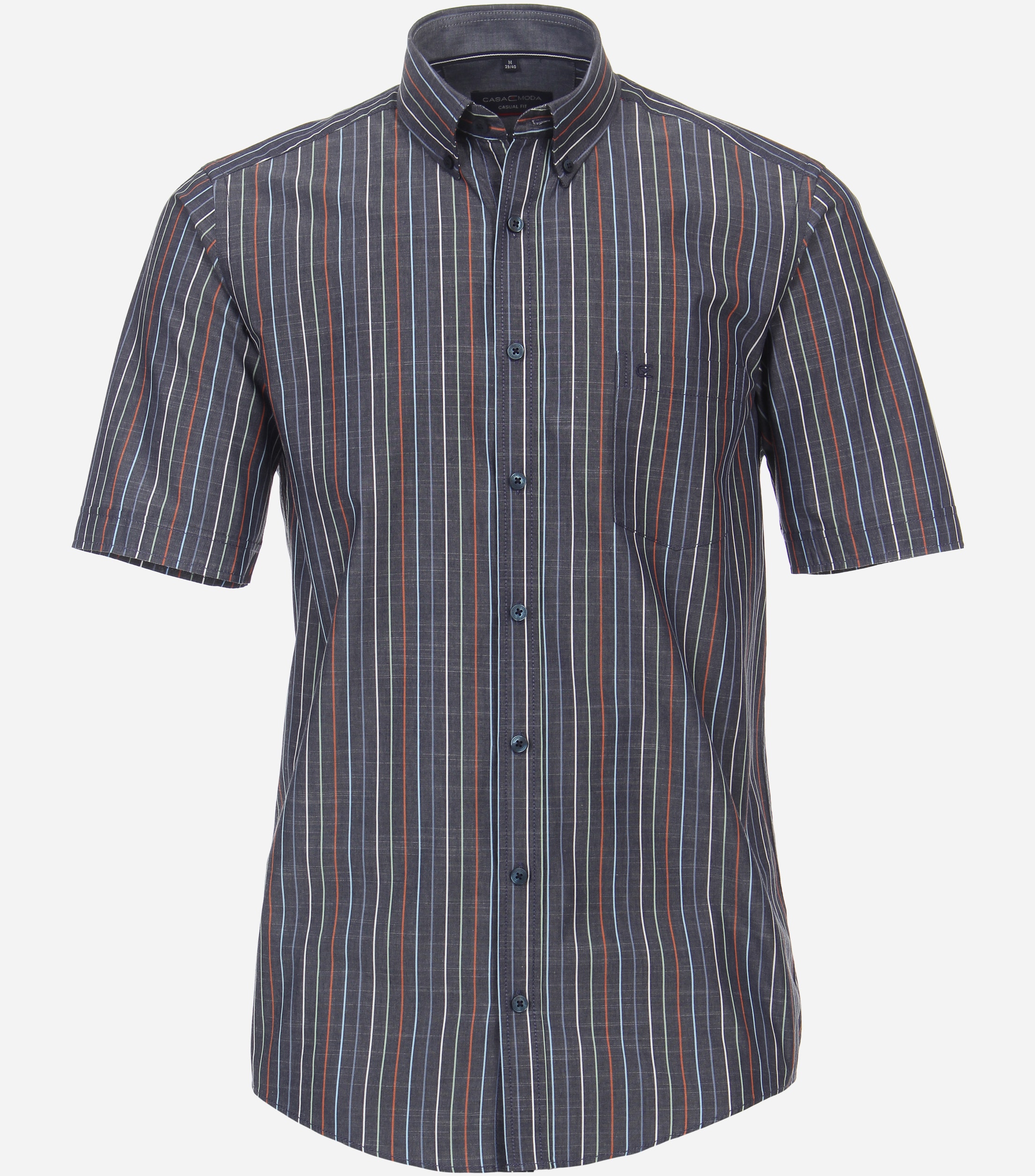 CASA MODA Sport casual fit overhemd, korte mouw, chambray, blauw gestreept