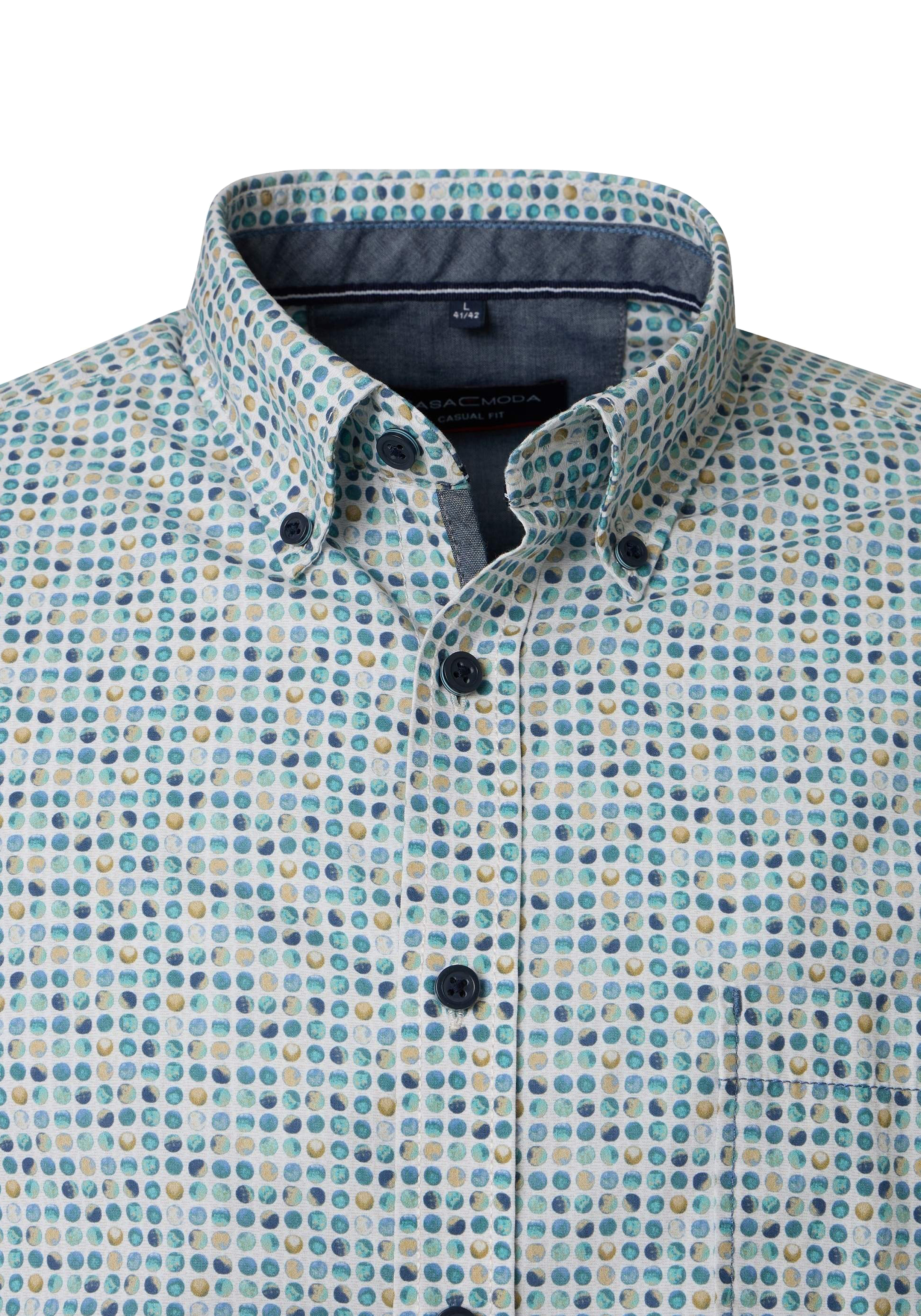 CASA MODA Sport casual fit overhemd, popeline, wit met blauw, aqua en geel balletjes dessin