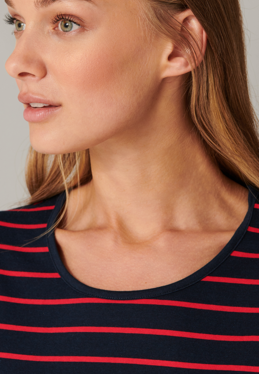 SCHIESSER selected! premium nachthemd, dames zwart-rood gestreept nachthemd met korte mouwen
