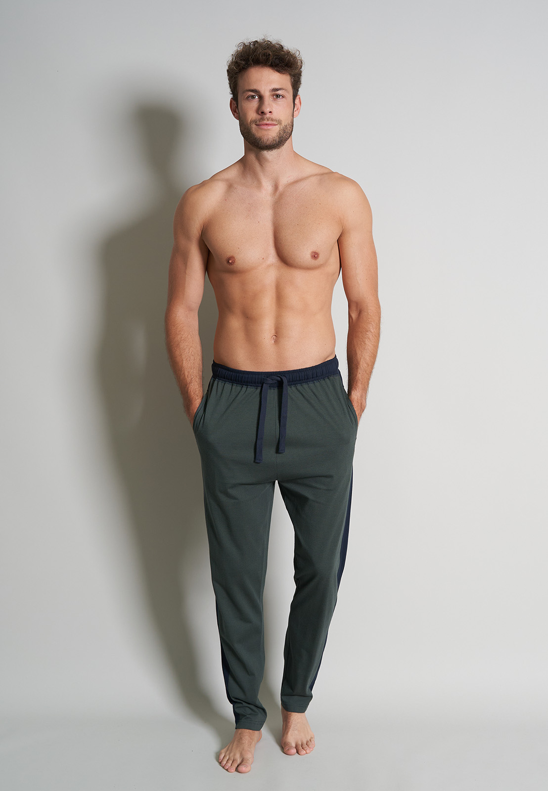 TOM TAILOR heren pyjama- of loungebroek, donkergroen gestreept