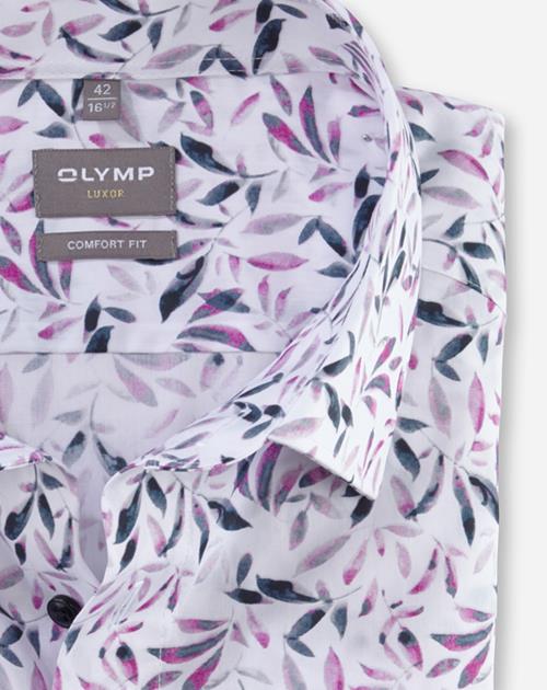 OLYMP Luxor comfort fit overhemd, korte mouw, popeline, roze dessin