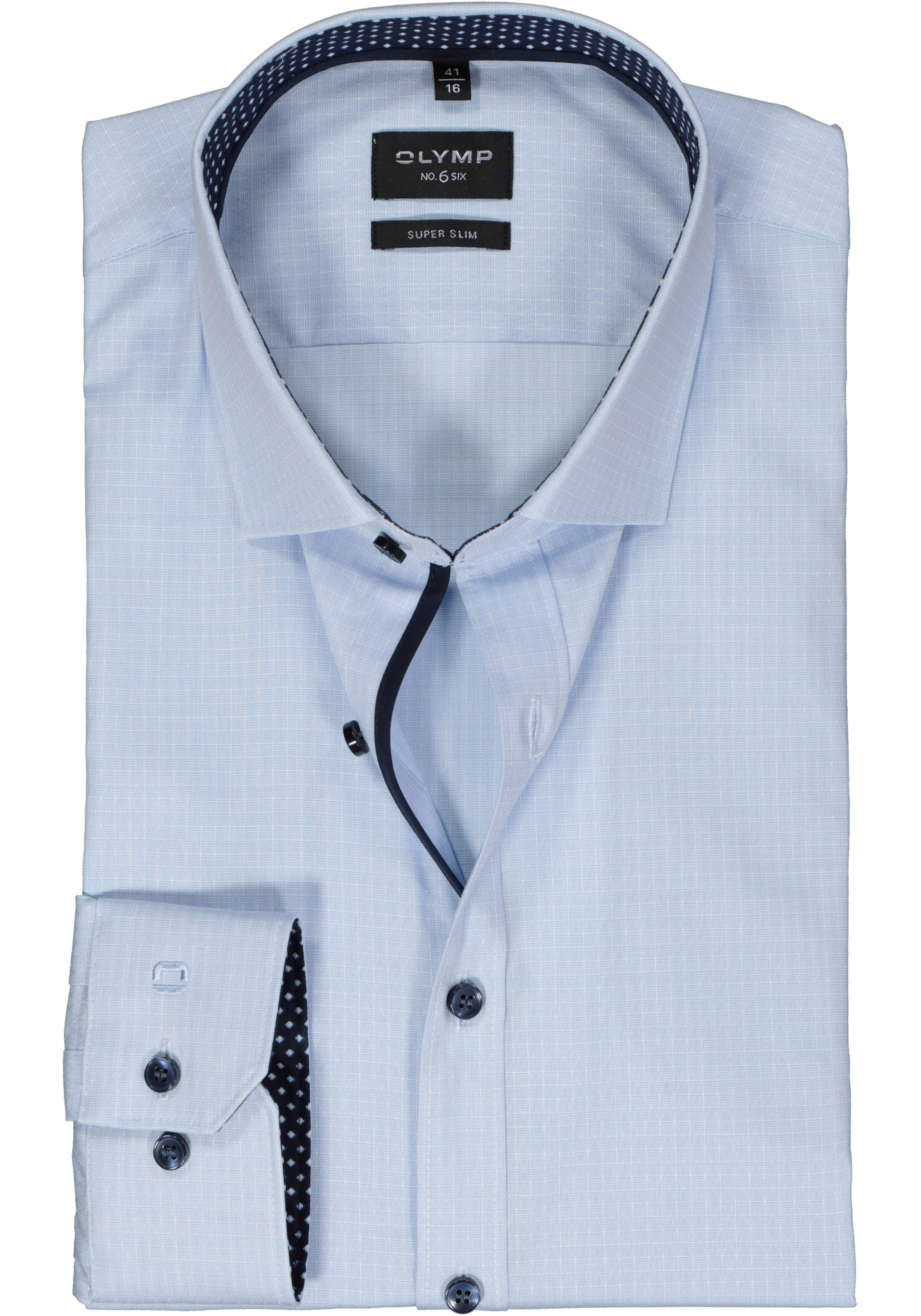 OLYMP No. 6 Six super slim fit overhemd, structuur, lichtblauw (contrast)